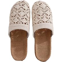 Womens Closed Toe Linen Slippers Breathable Closed Toe Spa Bedroom Slippers Summer Indoor Home Silent Mule Slides