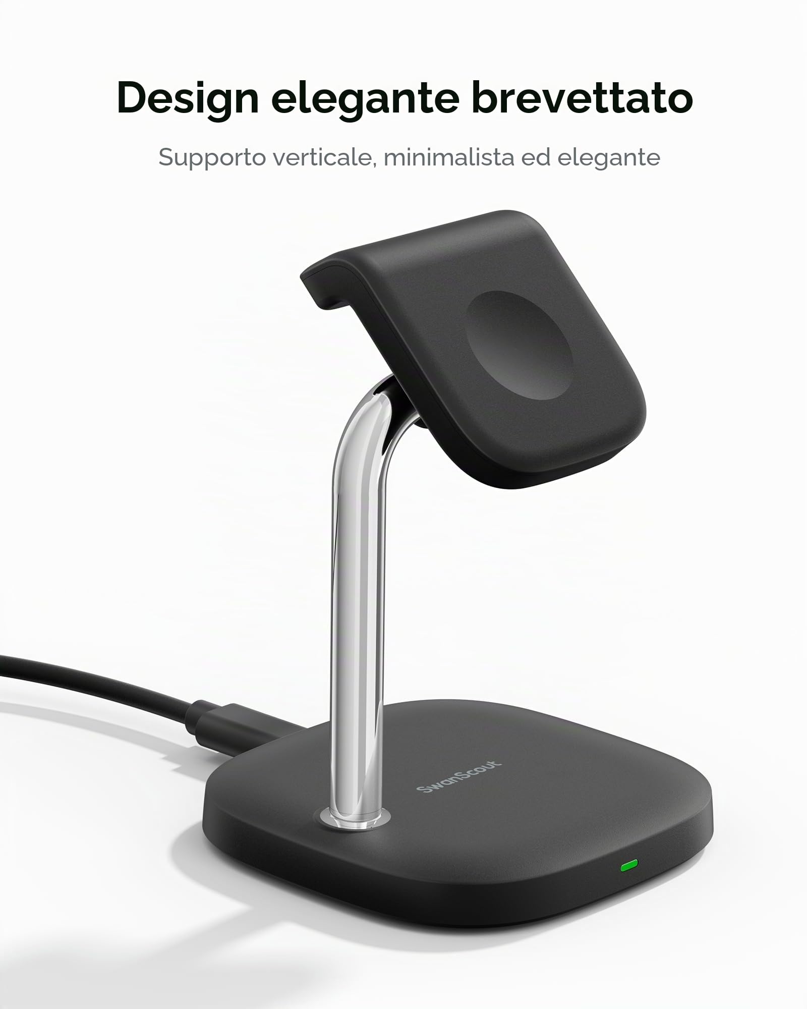 Supporto per Ricarica Rapida per Apple Watch 11/Ultra 3/SE 3, Caricatore Magnetico Wireless 5W per Apple Watch Ultra 2/10/9/8/7/6/5/4/3/2/SE 2, Caricatore ad Angolo Regolabile, SwanScout 505A (Nero)