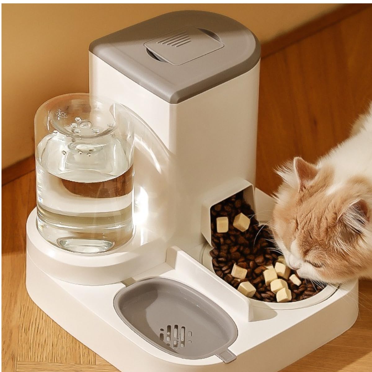Automatischer Katzen Futter- & Wasserspender (2,2L + 1L) – 2-in-1 Kombi mit Edelstahlschale – Hygienisch & Praktisch
