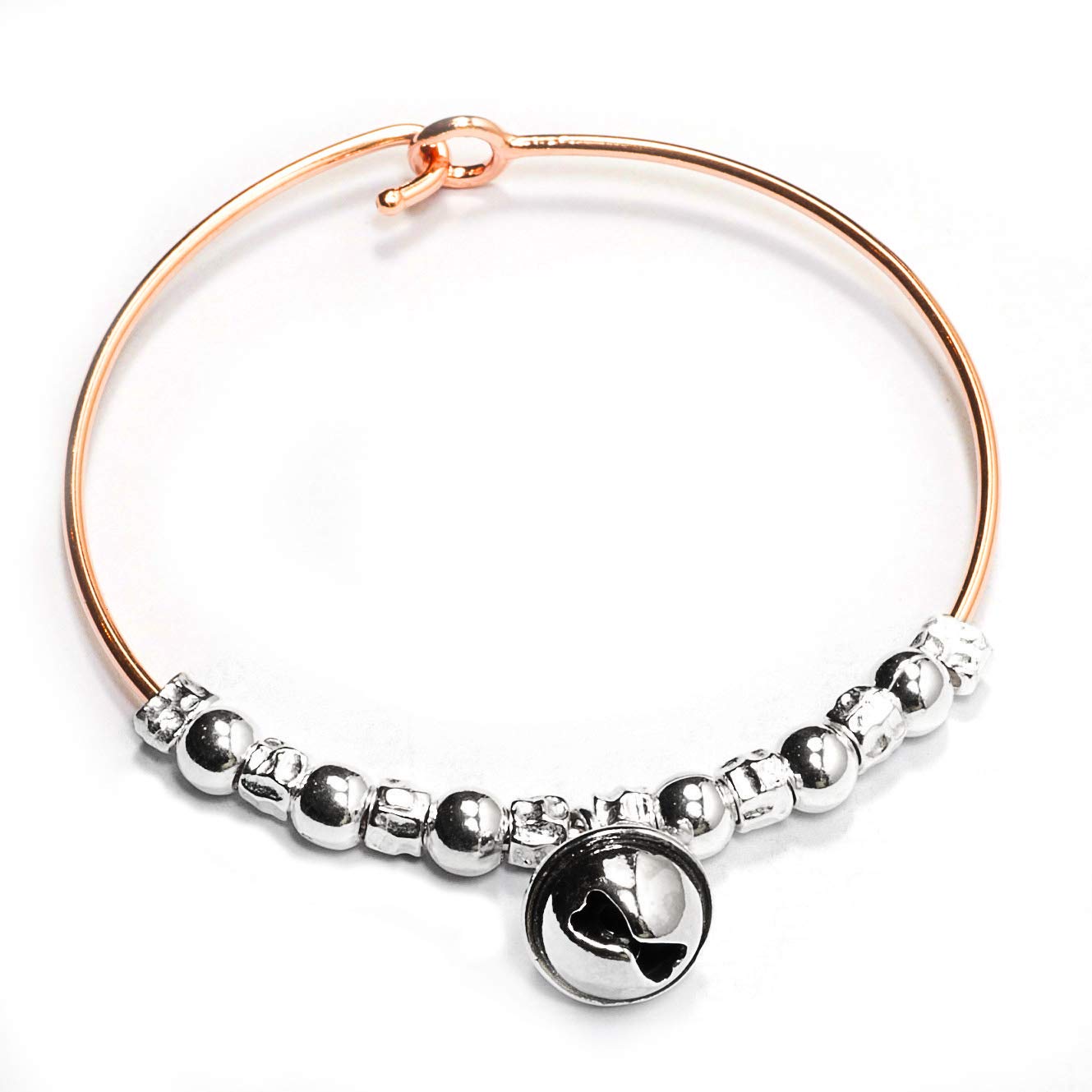 BRACCIALE RIGIDO in ARGENTO 925, con palline,pepite martellate e ciondolo CAMPANELLINO
