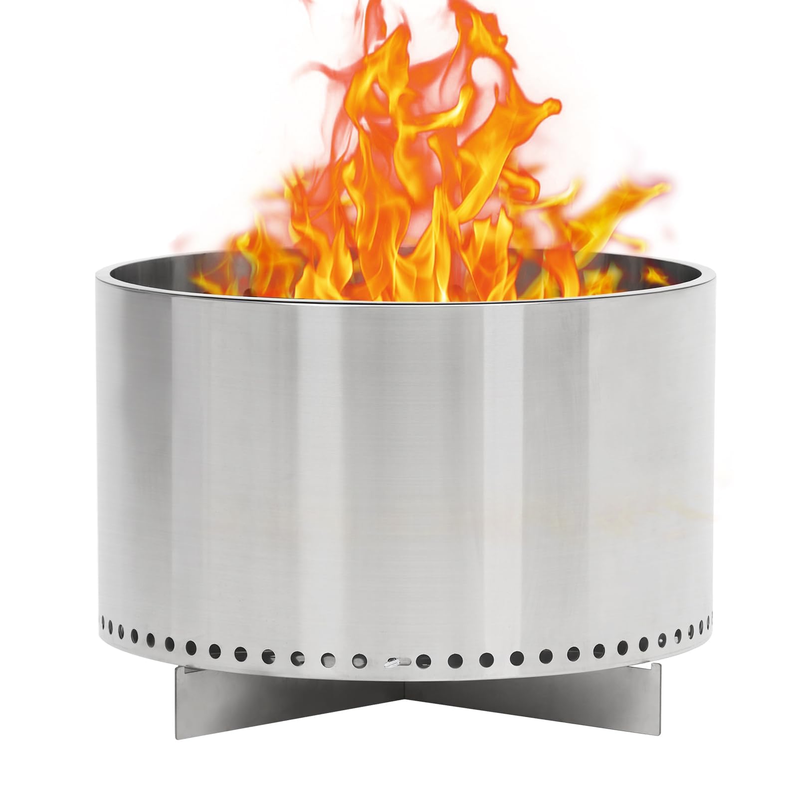 Brasero Exterior sin Humo de 52 cm (20.5 Pulgadas) con Interruptor de Aire, de Acero Inoxidable, portátil, con cenicero extraíble, Bolsa de Transporte y Soporte. Ideal para Patio, jardín, Camping y f