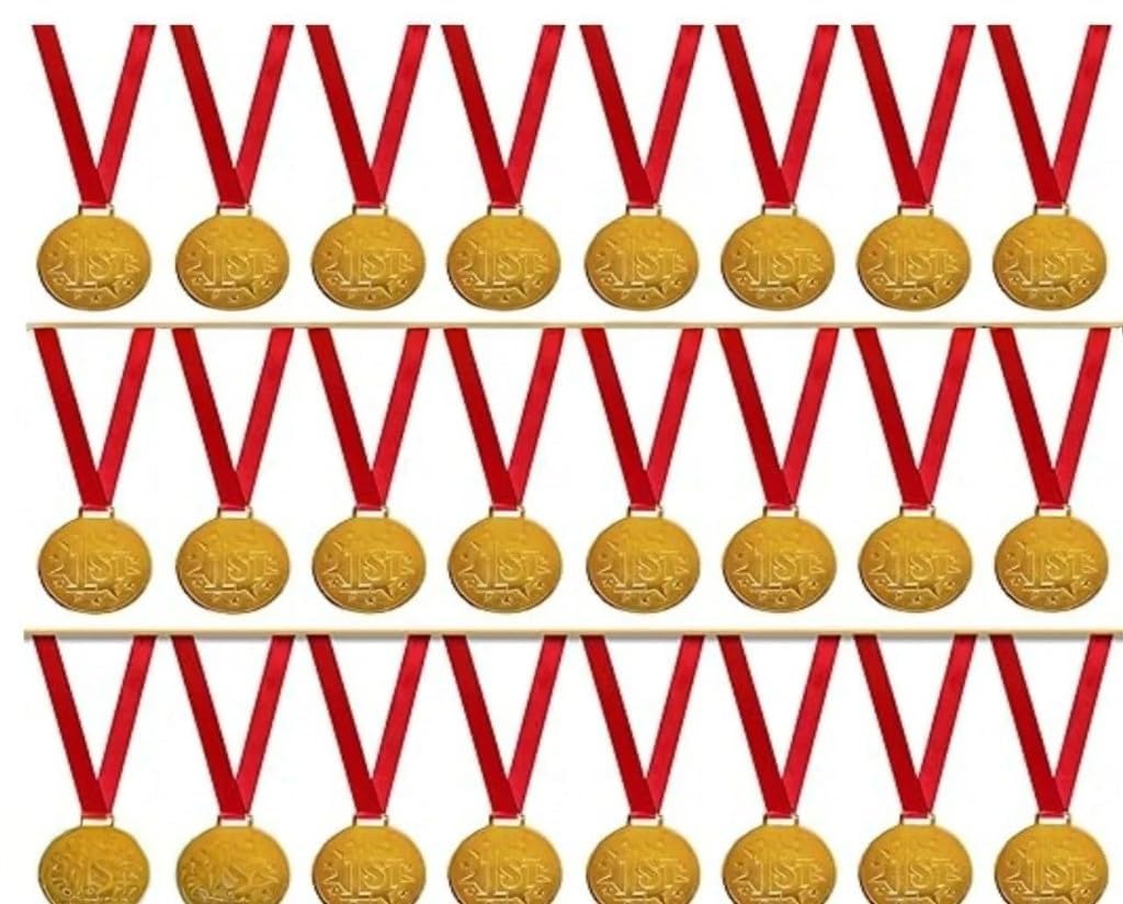 Premium Winner Medals with Ribbon, Sports Competition Awards, School Achievement Recognition, Gold Metal Medals (Gold Pack of 24)-image-4