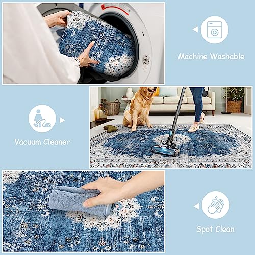 Lahome Persian Machine Washable 2'6"X8 Runner Rug,Soft Floral Hallway Rug Runner For Kitchen Laundry Entryway Mat,Throw Rugs With Rubber Backing Carpet Runner For Bathroom Indoor Decor, Blue #TOP3