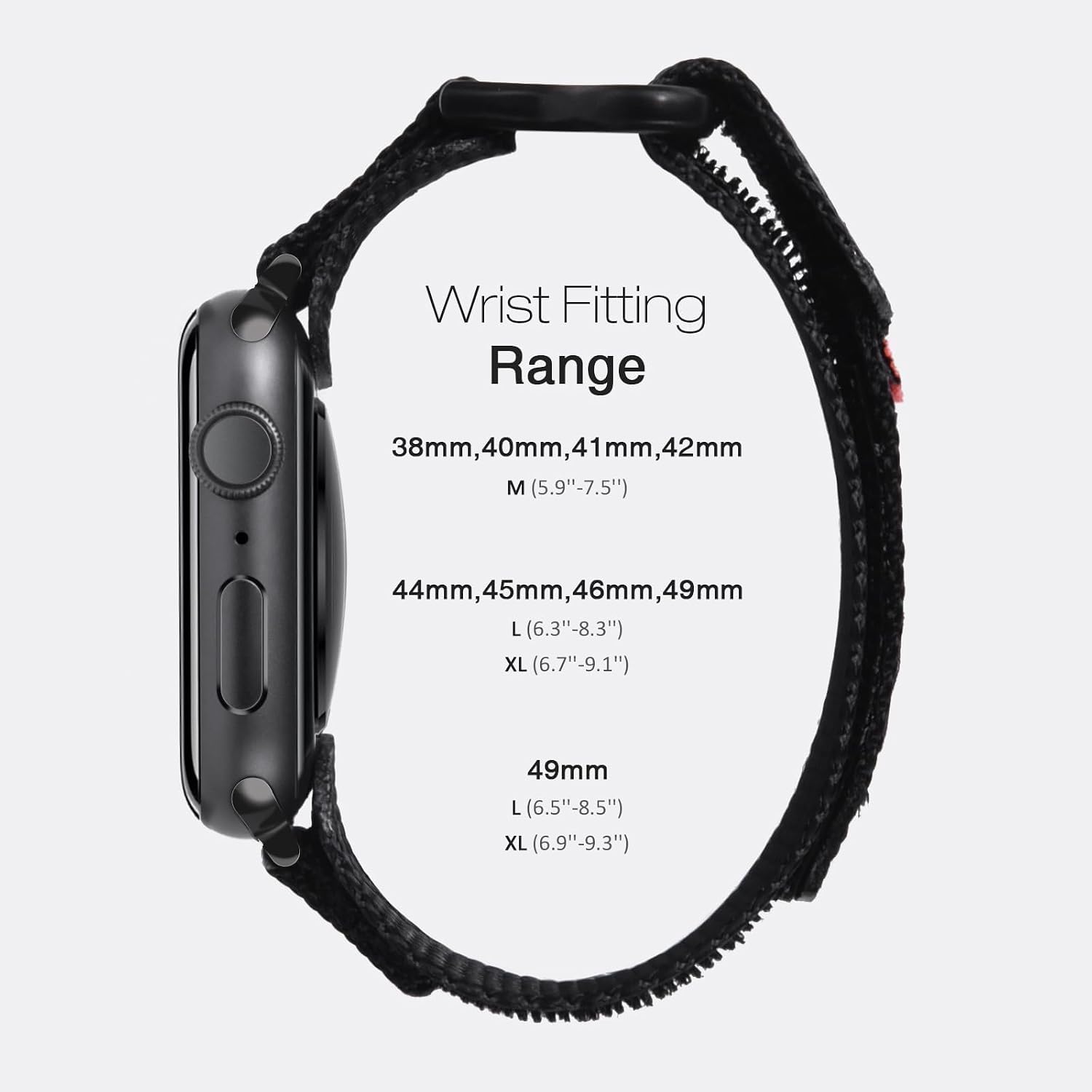 Compatible with Apple Watch Series 12 Band Series 11/10/9/8/7/6/5/4/SE/SE2/SE3, Nylon Sports Strap with Woven Design for 42mm/40mm/41mm/38mm (L, Black) thumbnail
