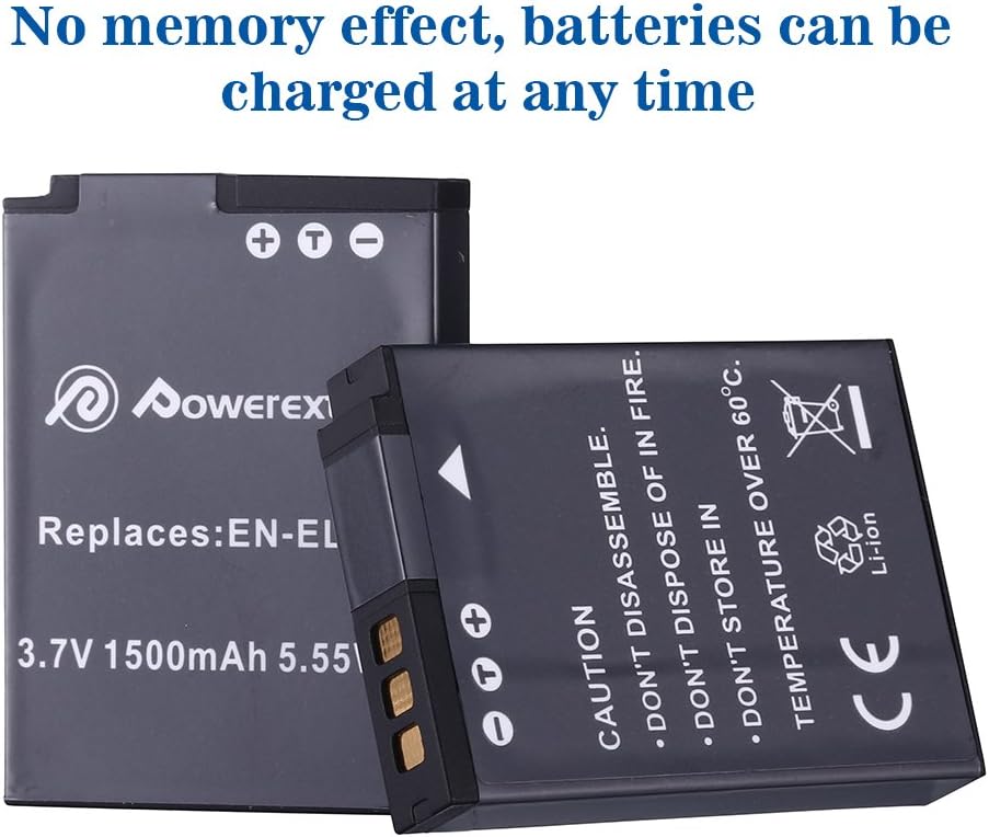 Powerextra 2 x EN-EL12 Battery Compatible with Nikon Coolpix A1000, B600, AW100, AW110, P300, S630, S640, S6000, S6100, S6150, S6200, S6300, S8000, S8100, S8200, S9050, S9100, S9200, S9300, S9500