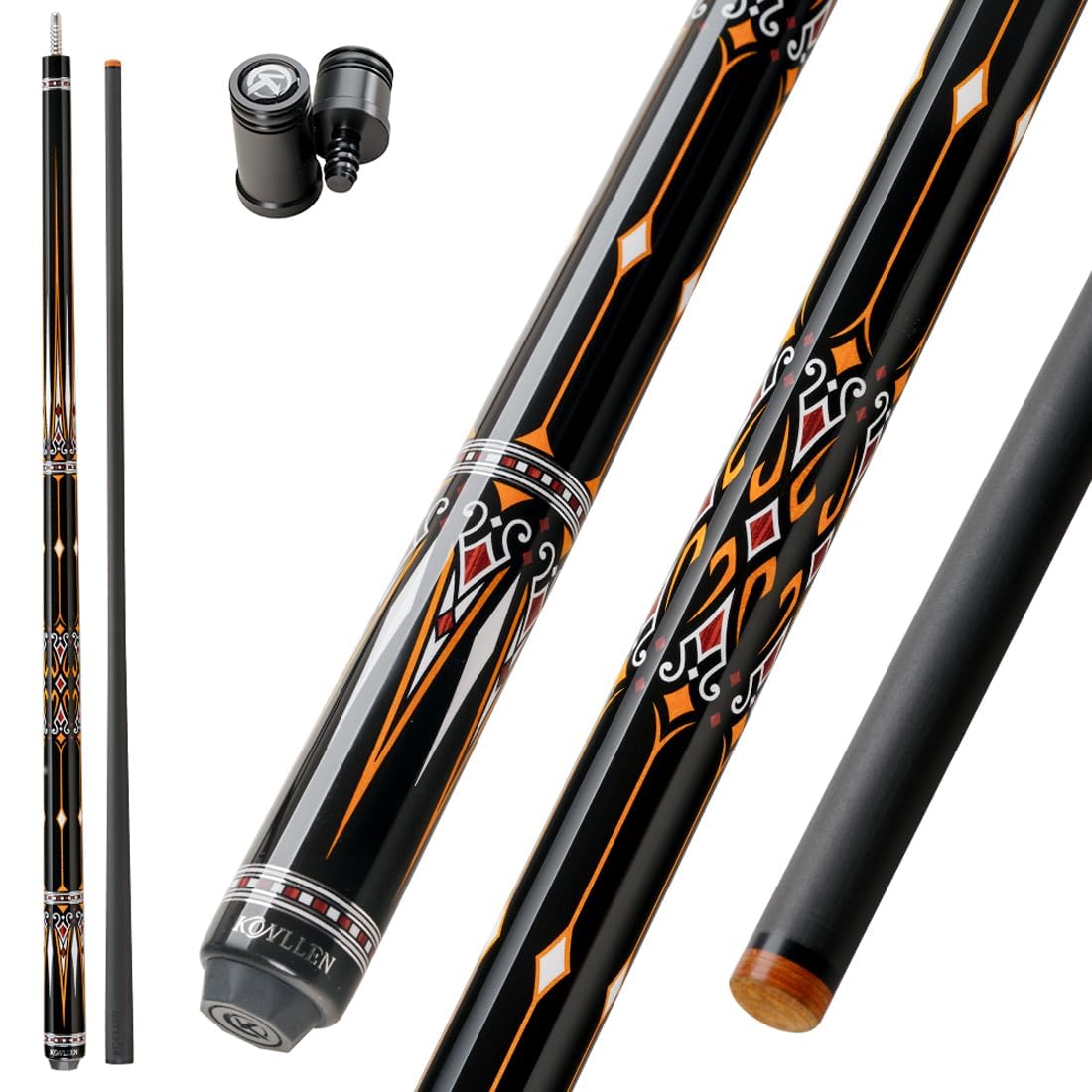 KONLLEN KL-15F Serie Stecca da biliardo in fibra di carbonio, stecca professionale in carbonio, avvolgente in pelle/senza avvolgimento, tecnologia a carbone, bassa distrazione, 147 cm, punta da 12,5