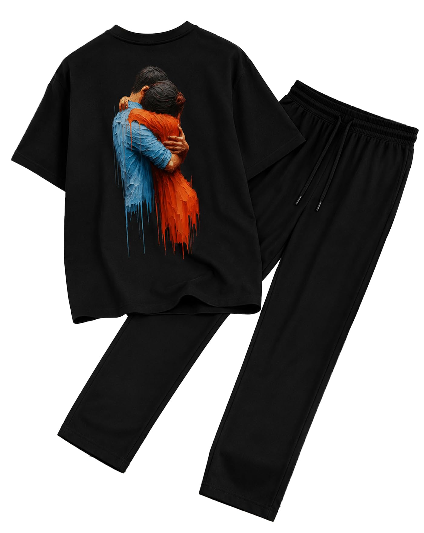 ausk Men's Cotton Blend Oversized Co-Ord Set, Graphic Printed Round Neck Half Sleeve T Shirt with Elastic Waist Track Pant, Casual Lounge Wear Outfit for Men-picture-18