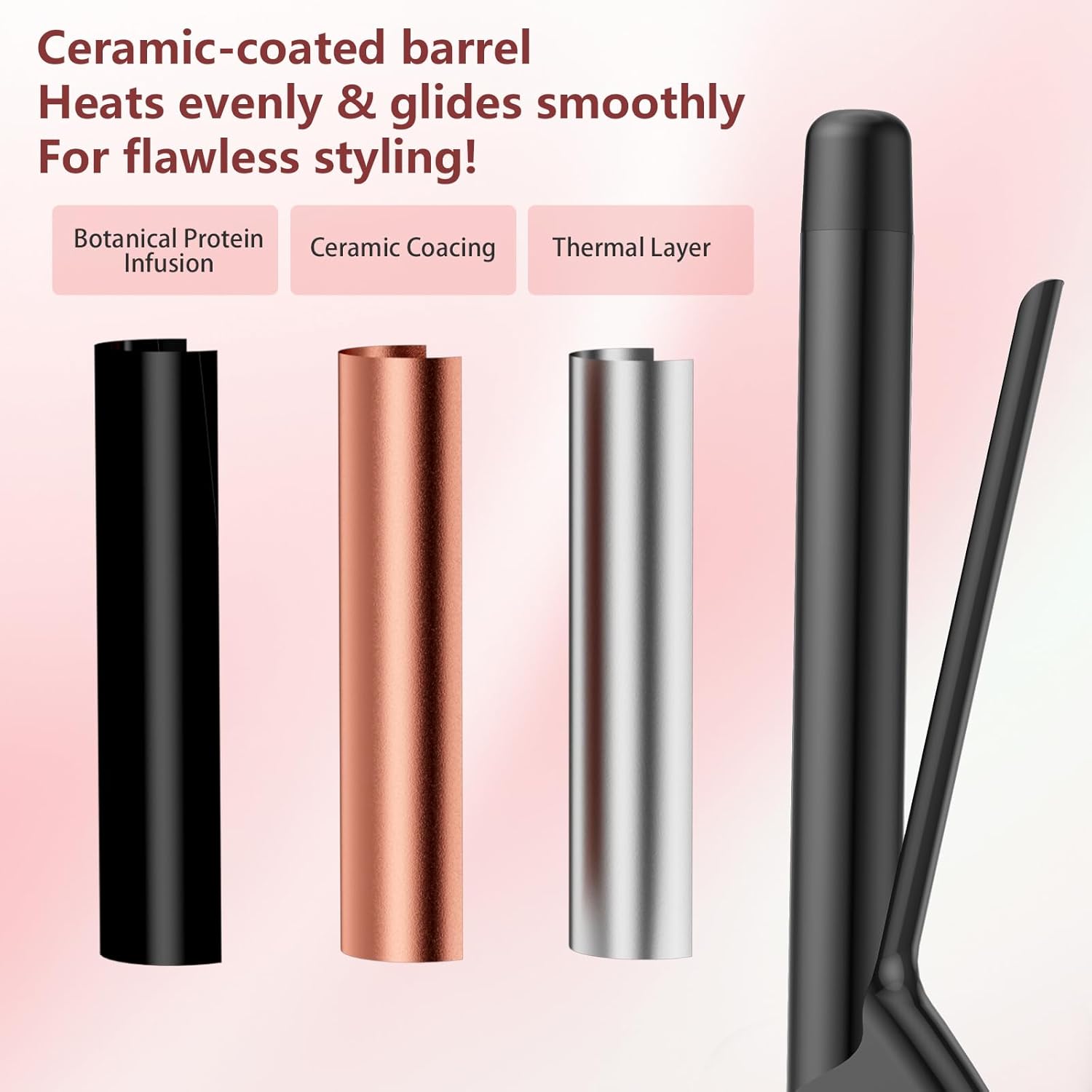 1 Inch Extra Long Barrel Curling Iron, Tourmaline Ceramic Curling Iron with Auto Shut-Off, Dual Voltage 110-240V Hair Curler Suitable for Travel, Including Glove - Image 5