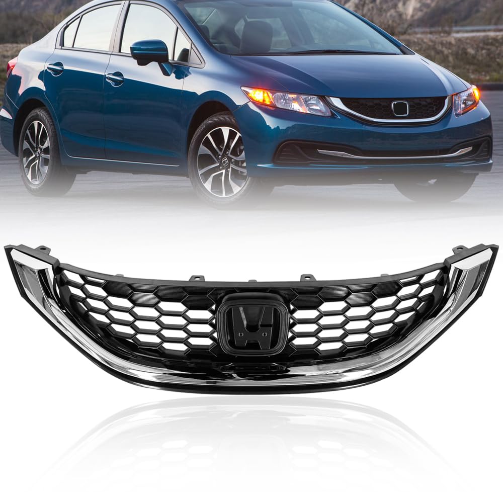 Front Grille w/Chrome Molding For Honda Civic 4 Door Sedan Front Bumper Grille Grill 2013 2014 2015