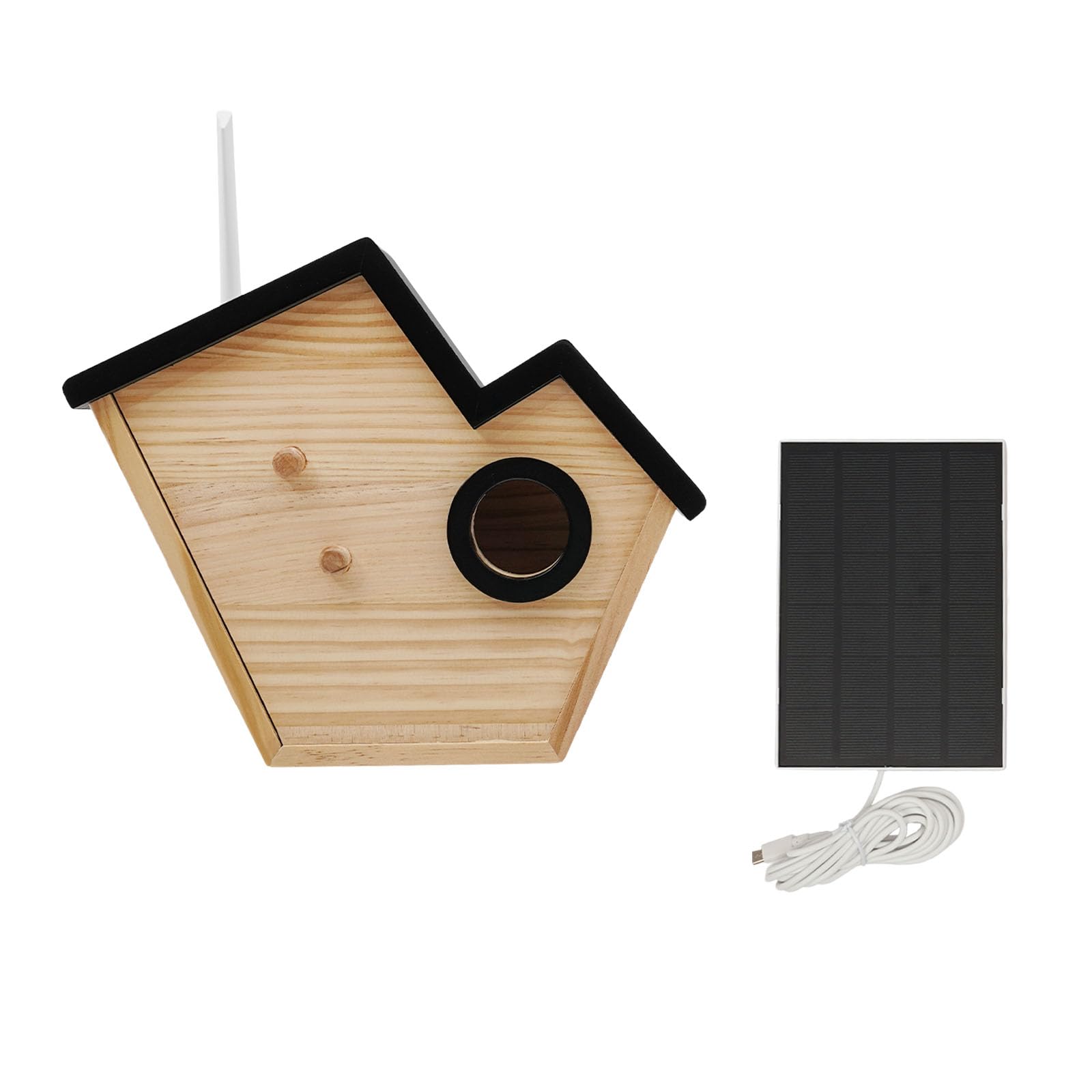 Vogelhaus Holz, 35mm Einflugloch, Vogelhäuschen mit interner Überwachung: Farb-/Infrarot-Nachtsichtmodus für störungsfreie Beobachtung, mit Solarzellen, mehrere Montagemöglichkeiten (Option C)