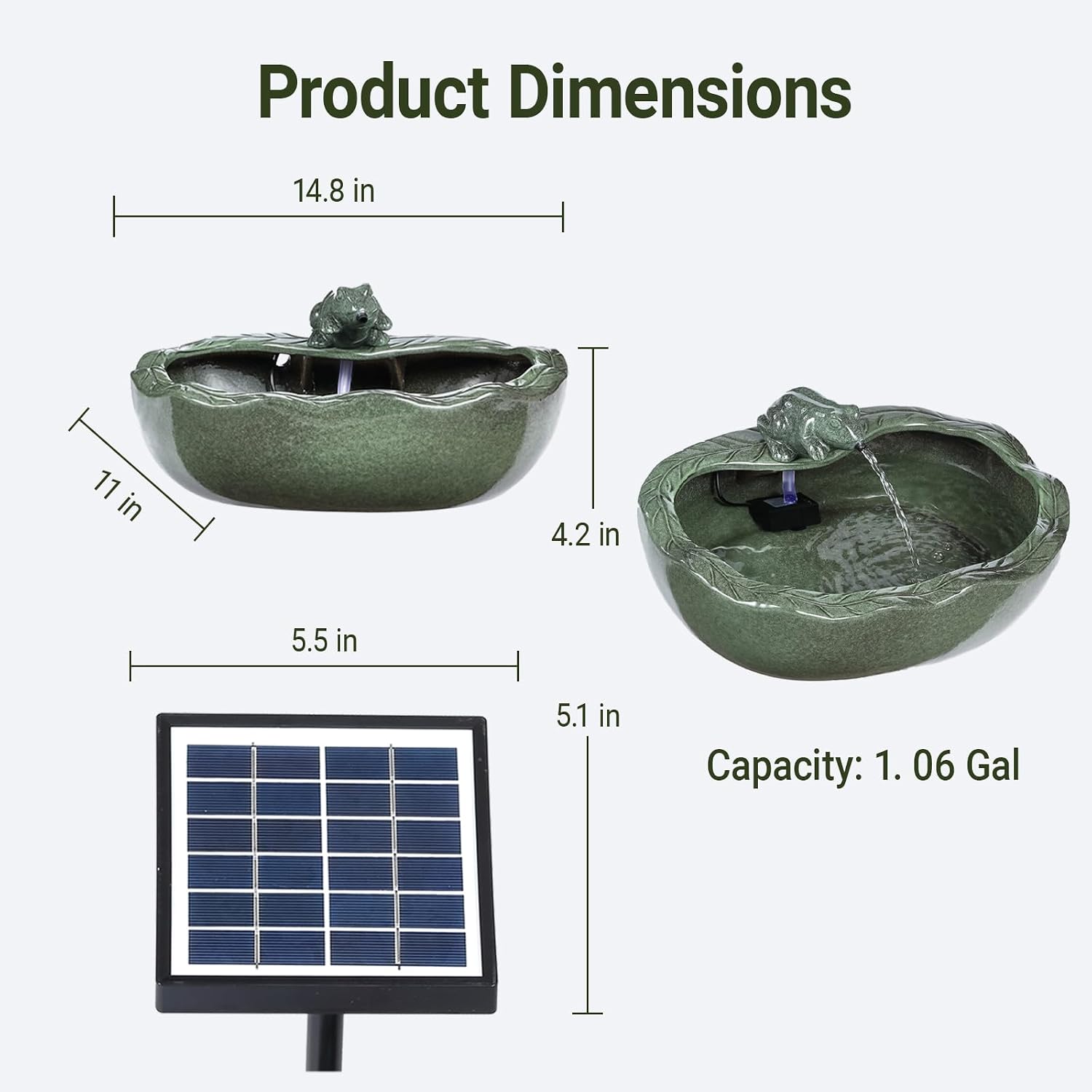Solar Fountain, Frog Garden Fountain, Weather-Resistant Ceramic Outdoor Fountain – Ideal Water Feature for Patio, Balcony, and Lawn Decor