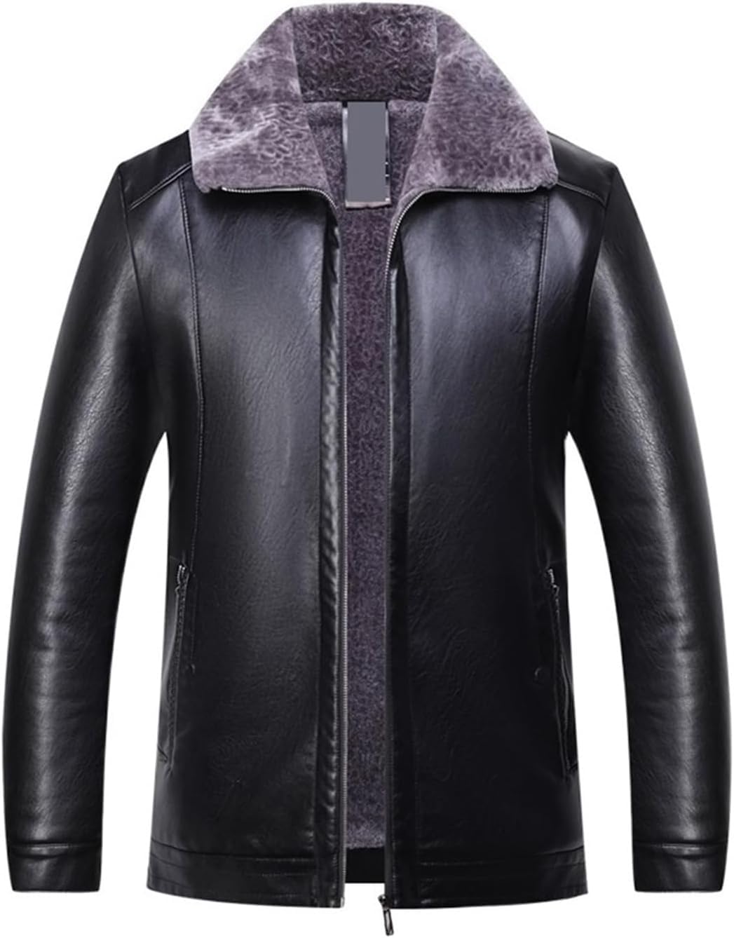 Vestes en cuir pour hommes de moto avec collier de fourrure isolant et coupe coupe-vent
