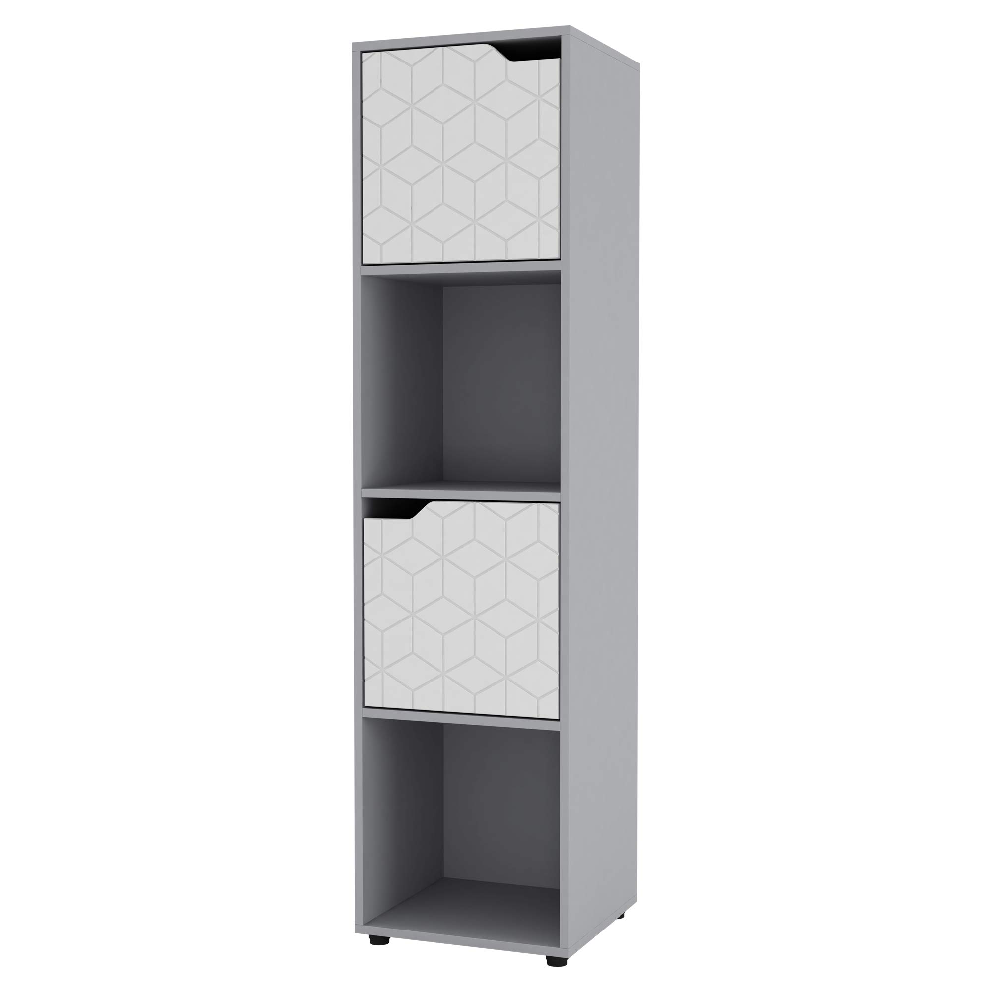 URBNLIVING Grey Wooden Cube Bookcase Geo Geometric Door Display Shelf Storage Shelving Cupboard (White Door, 4 Cube)