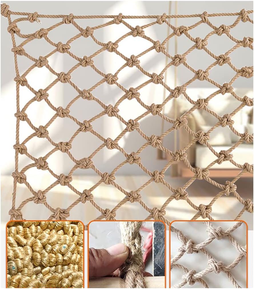 Pet Climbing Rope Net Anti-fall, Stair Balcony Window Children Shatter-resistant Hemp Nethemp RopeAnti-fall Stair Nets Fence NetsHammocksGarden Decoration Ne(Size:2x4m(6.6x13ft),Color:Hemp rope net)