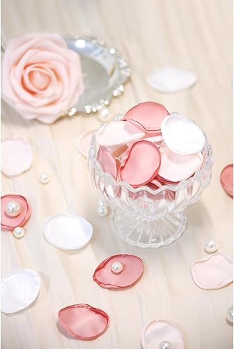 Miniatura 5 de Emivery 300 pétalos de rosa de seda, pétalos de flores artificiales color rosa rubor para boda, niña, pétalos dispersos para boda, pasillo,