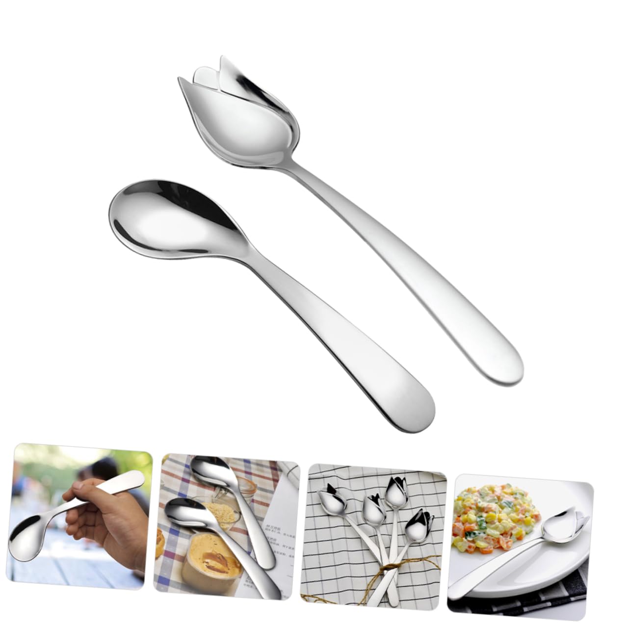 FRCOLOR 8pezzi Cucchiaio Curvo Ergonomico Inossidabile Per Anziani Da Utensili Per Alimentazione Autonoma Design Angolato Per Facilità Uso Letto