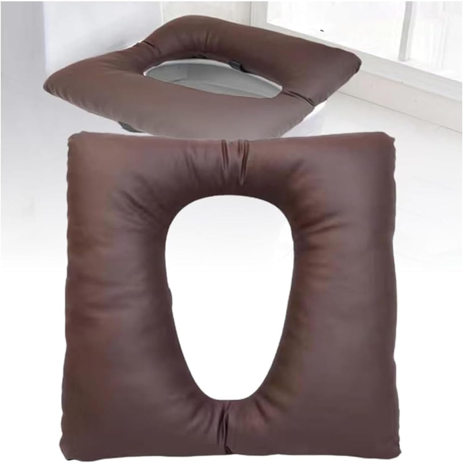 OXFUZZ Toilettenstuhl, Anti-Dekubitus-Kissen, PU-Duschstuhl-Sitzkissen, Dicke Baumwolle, weiches Polster für Nachttisch, Toilettenstuhl, wasserdichter Duschsitz, Rollstuhl für ältere Menschen, Braun,
