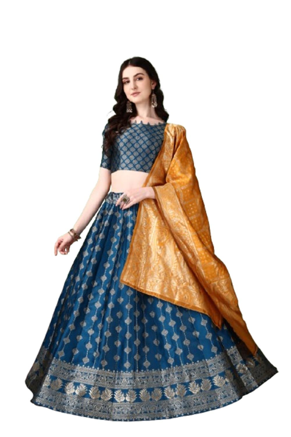 JAYA CREATION Women’s Jacquard Semi-Stitched Lehenga choli (AK36)