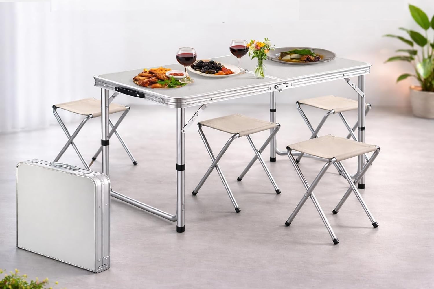 aluminum picnic table with 4 stools camping table set portable foldable lightweight for outdoor dining gatherings picnics tailgating backyard activities