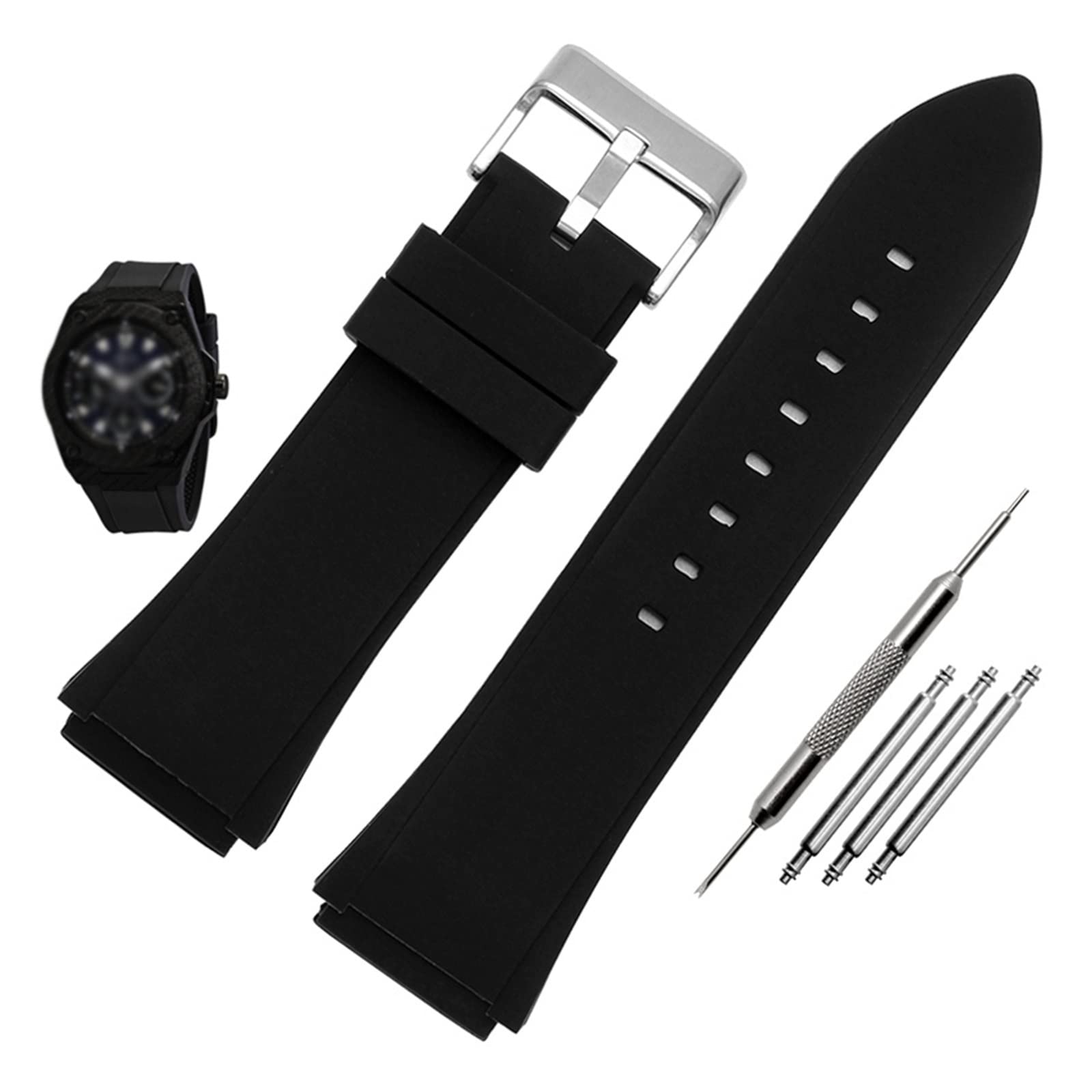 Rcidos Black Silver Buckle Top Aesthetics Rubber Watchband 22Mm Blue Color Silicone Rubber Bracelet For Guess W0247g3 For W0040g3 For W0040g7 Watches Band Sport Watch Strap (Color : Size : 22Mm)