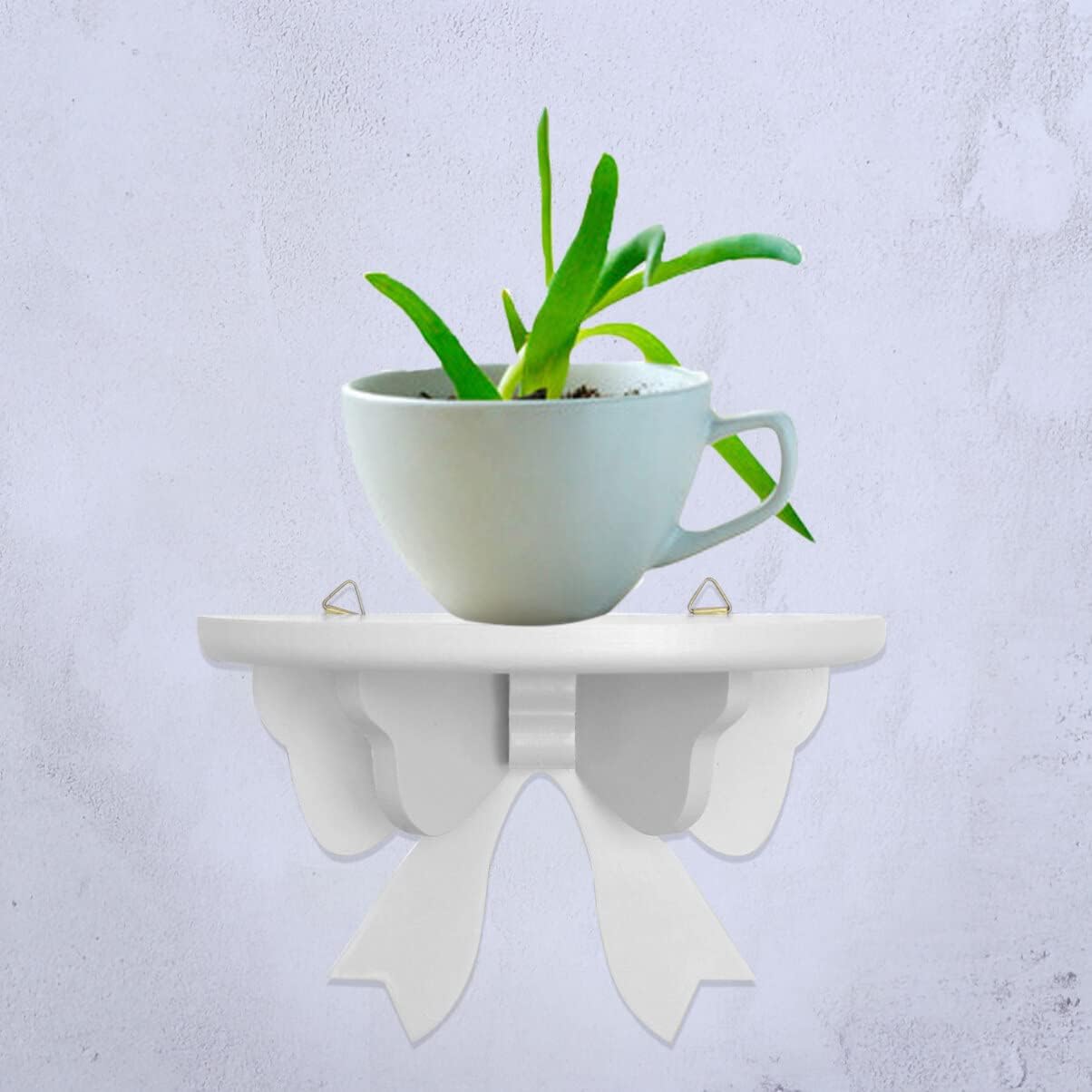 DOITOOL Wooden Floating Shelf Wall Mounted, Nordic Style Butterfly Semicircle Storage Shelf for Wall, Decoration Shelves for Bathroom, Bedroom, Kitchen, Living Room Display (White)