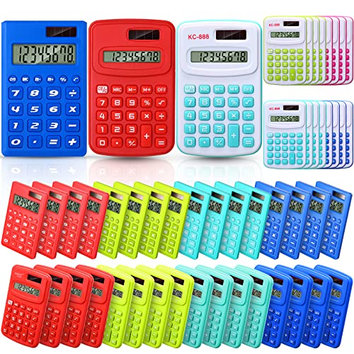 48 Pcs Pocket Calculator Small Basic Standard Calculator Mini Colored 8 Digit Handheld 4 Function Calculator for Students Kids School Teacher Desktop Home Office, 3 Designs