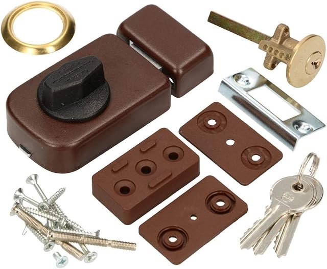 KOTARBAU® Dodatkowy zamek 50/60 mm, 3 kolory, z cylindrem zamka, różne zamykanie, zamek skrzynkowy, zamek dodatkowy do drzwi, zamek skrzynkowy (brązowy)