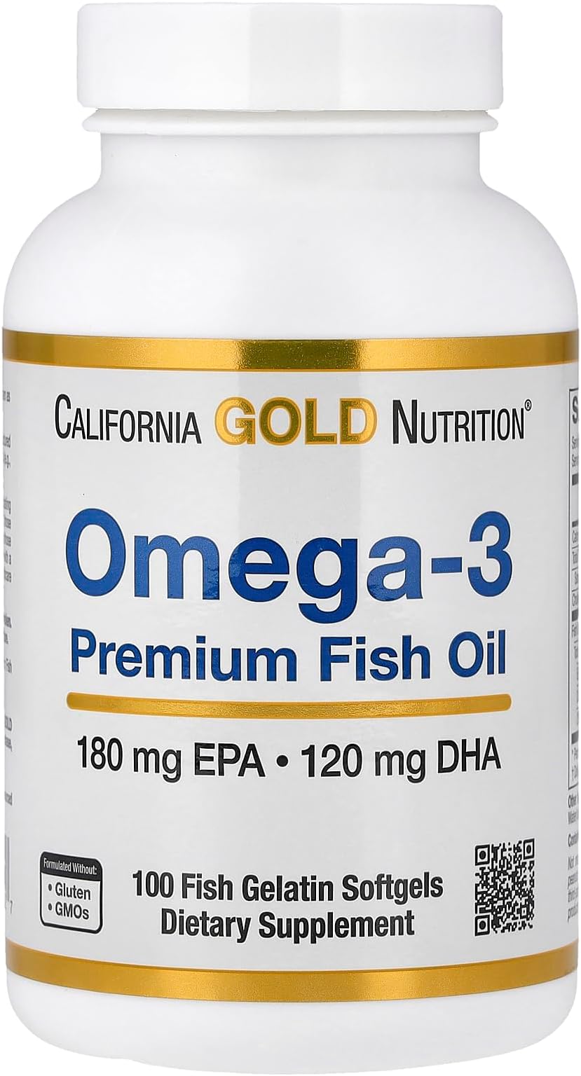 California Gold Nutrition Omega-3 Premium Fish Oil, Concentrated Formula with EPA & DHA, Support for Optimal Lipid Profile & Immune System, Gluten Free, Non-GMO, 100 Fish Gelatin Softgels
