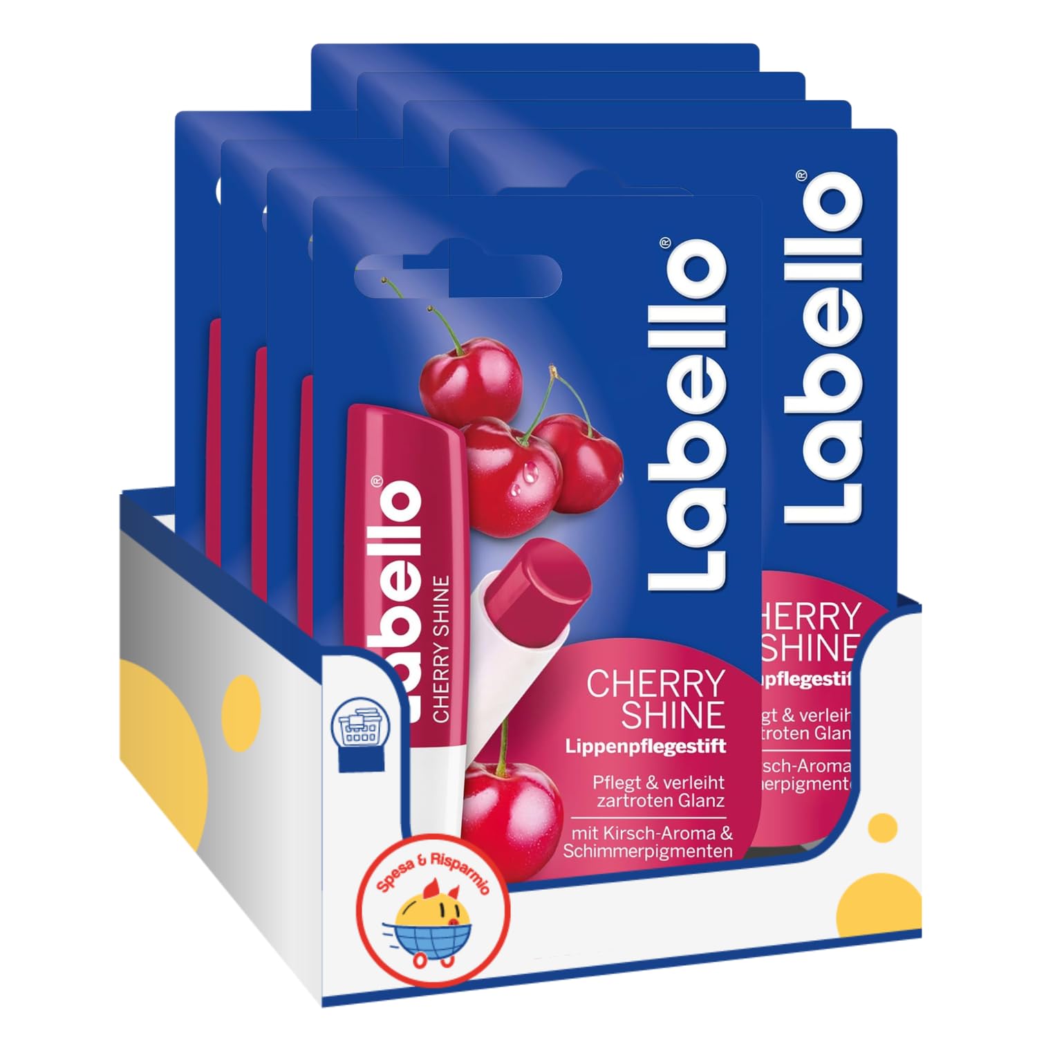 Balsamo Labbra Idratante Rosso Ciliegia – Effetto Brillante con Estratti Fruttati – 4,8 g kit con Spugna Brandizzata SPESA & RISPARMIO Inclusa – Variazioni 4/6/8/10 Pezzi (8)