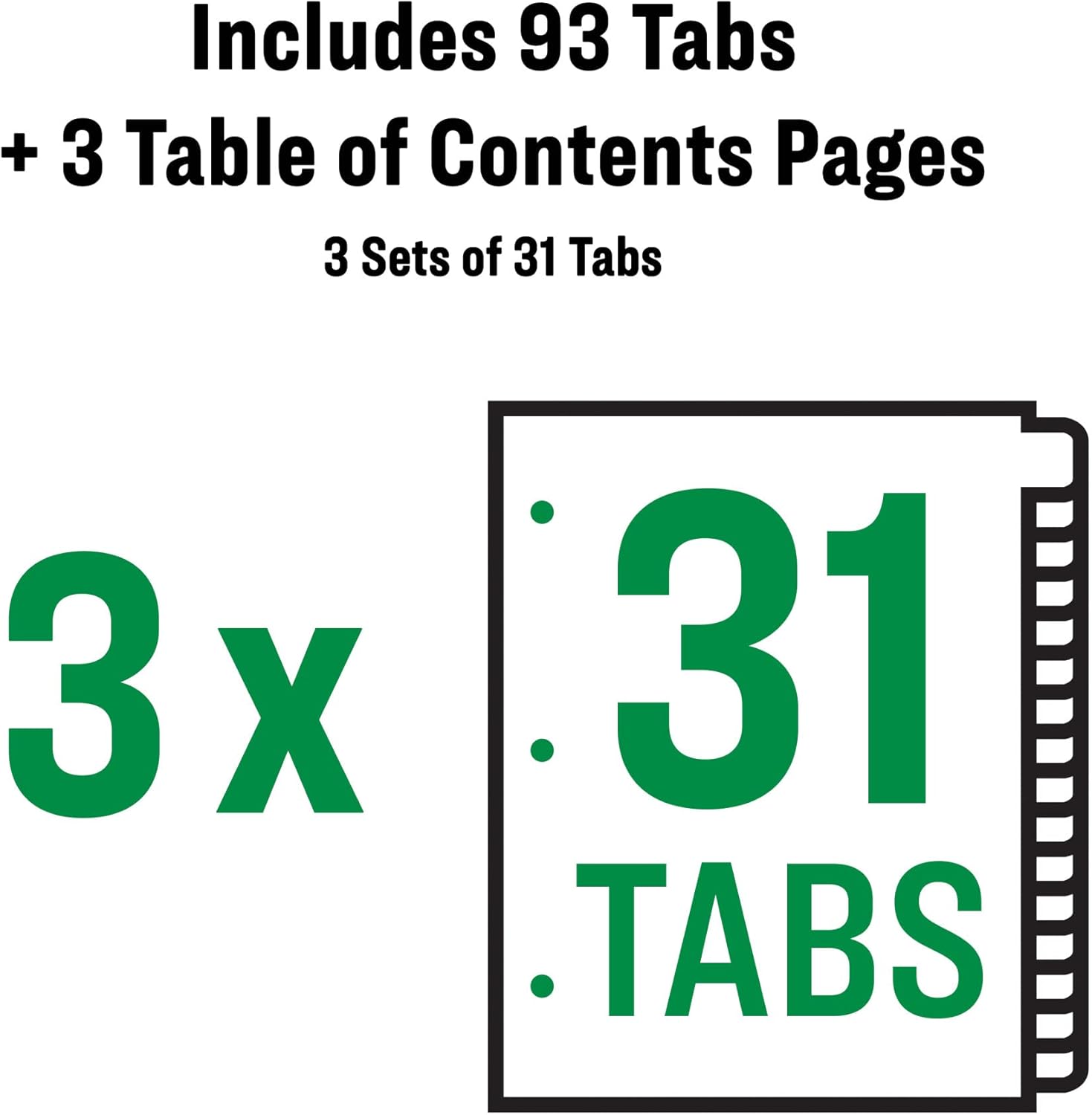 Office Essentials 1-31 Tab Table 'n Tabs Dividers for 3 Ring Binders, Printable Table of Contents, Multicolor Tabs, 3 Sets (21892)