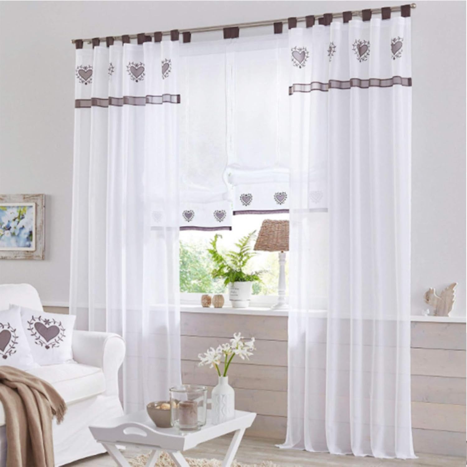 2 Piece Sheer Voile Curtain White Embroidery Transparent Dekoschals Curtains for Living Room Bedroom Nursery redA-140X245CM (Greya 140X245CM)