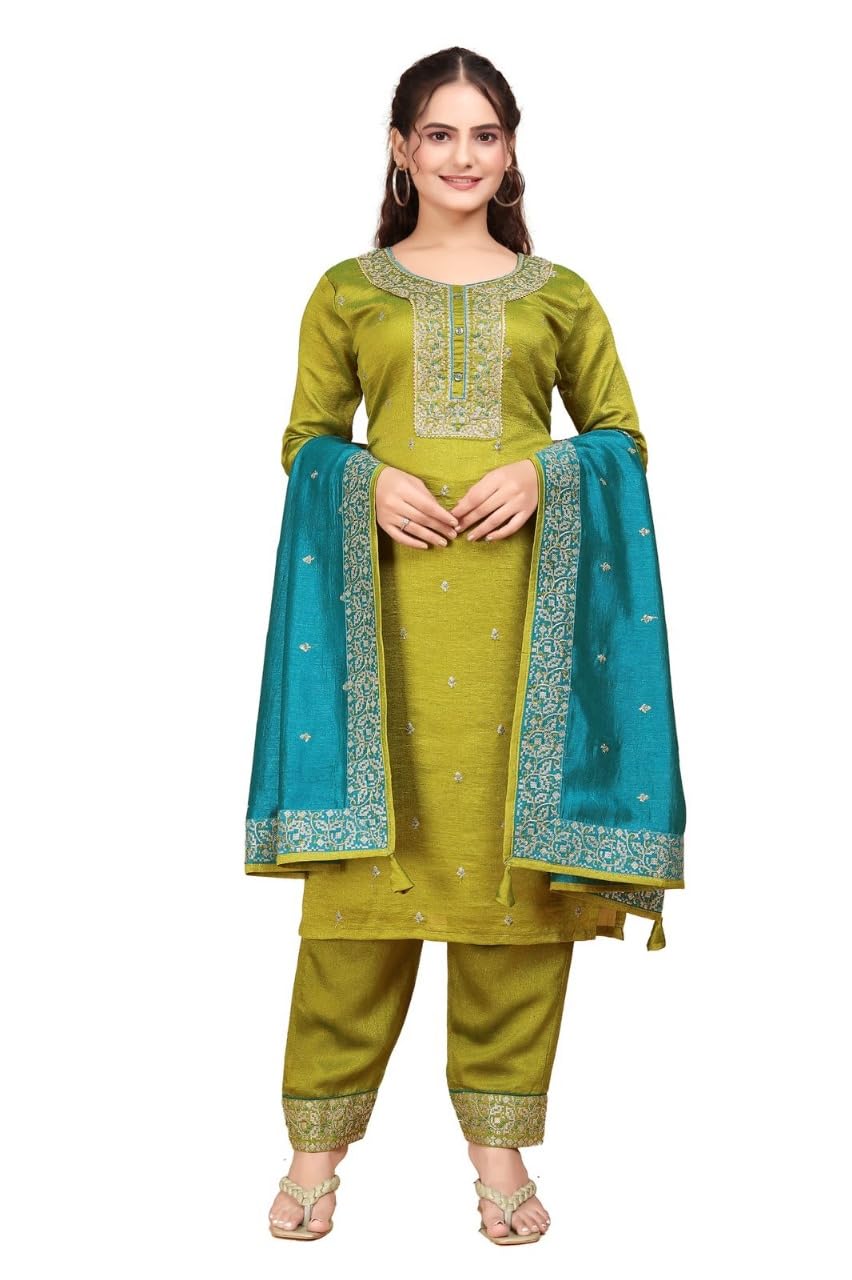 paripakv Vichitra Silk Women Kurti With Dupatta & Bottomwear (MENDI WORK)-picture-50