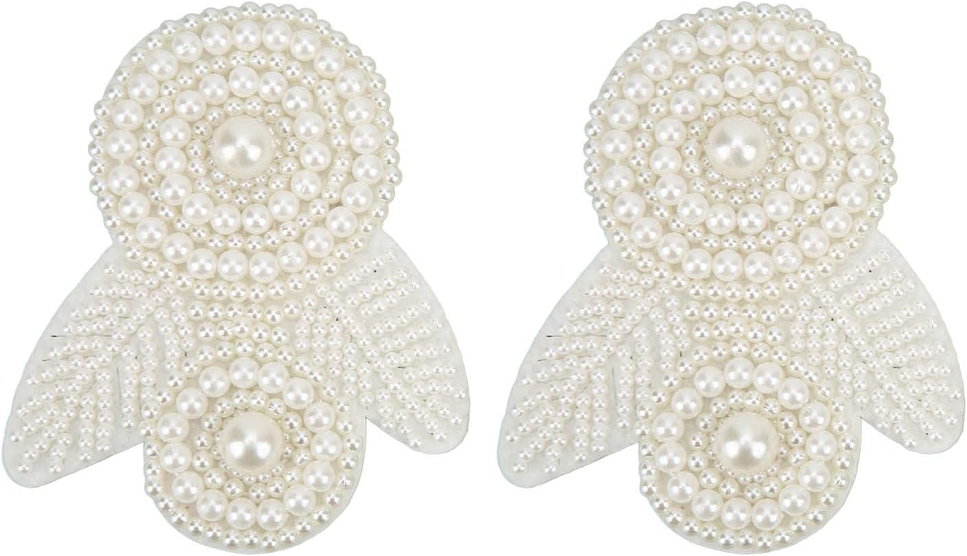 Pearl Flower Shoe Clip, 2Pcs Pearl Patch Applique for Jewelry Making Clothes Shoes Wedding DIY Supplies(Beige Pearl Ball Flower)