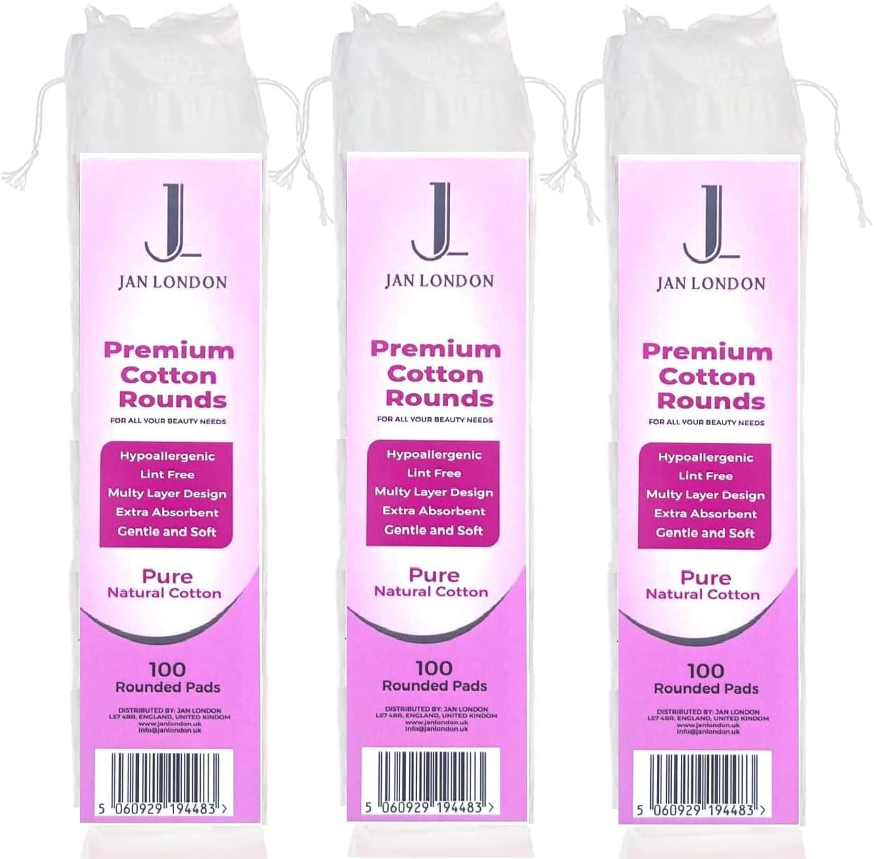 JAN LONDON Cotton Makeup Pads, Cotton Rounds for Face, Makeup Remover Rounds, Makeup Remover Pads, Hypoallergenic, Cotton Pads For Makeup, Cotton Pads For Face Cleansing,Makeup Remover Wipes pack of 3