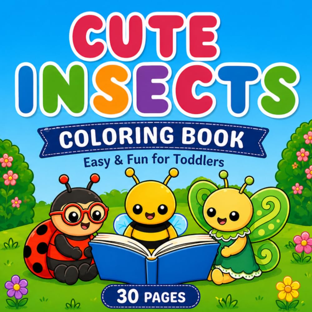 Cute Insects Coloring Book for Kids Ages 3–5: Simple and Cute Bug Coloring Pages with Bold Lines – Perfect Gift for Toddlers Ages 3–5