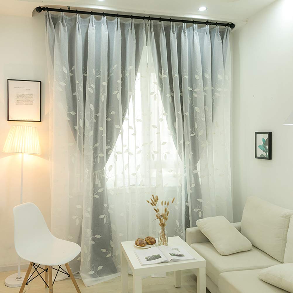 Cortinas opacas de doble capa con elegante gasa bordada para salón