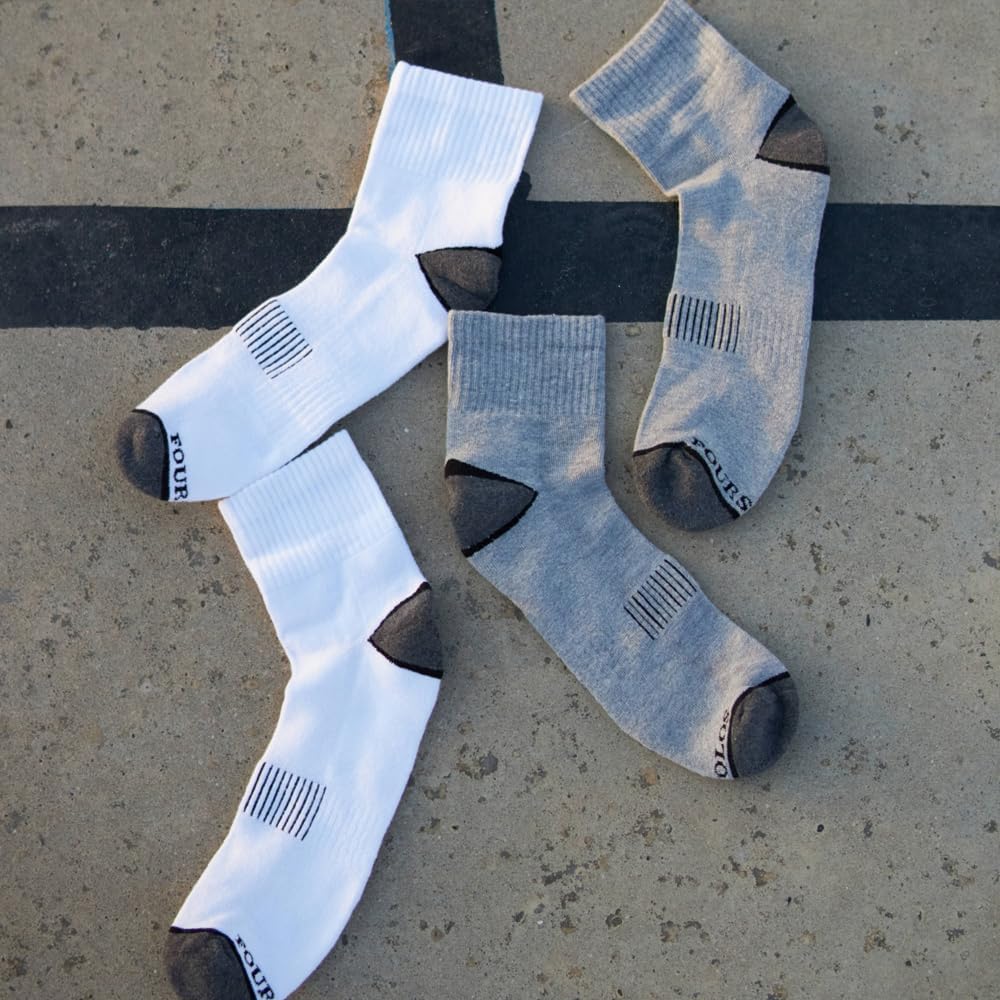 Men Short Ankle Athletic Socks Size 9–12, Cotton Terry Sole Sports Socks with Anthracite Heel Toe and White Grey Colors, Cushioned Comfort, 6 Pairs (Size 9–12)