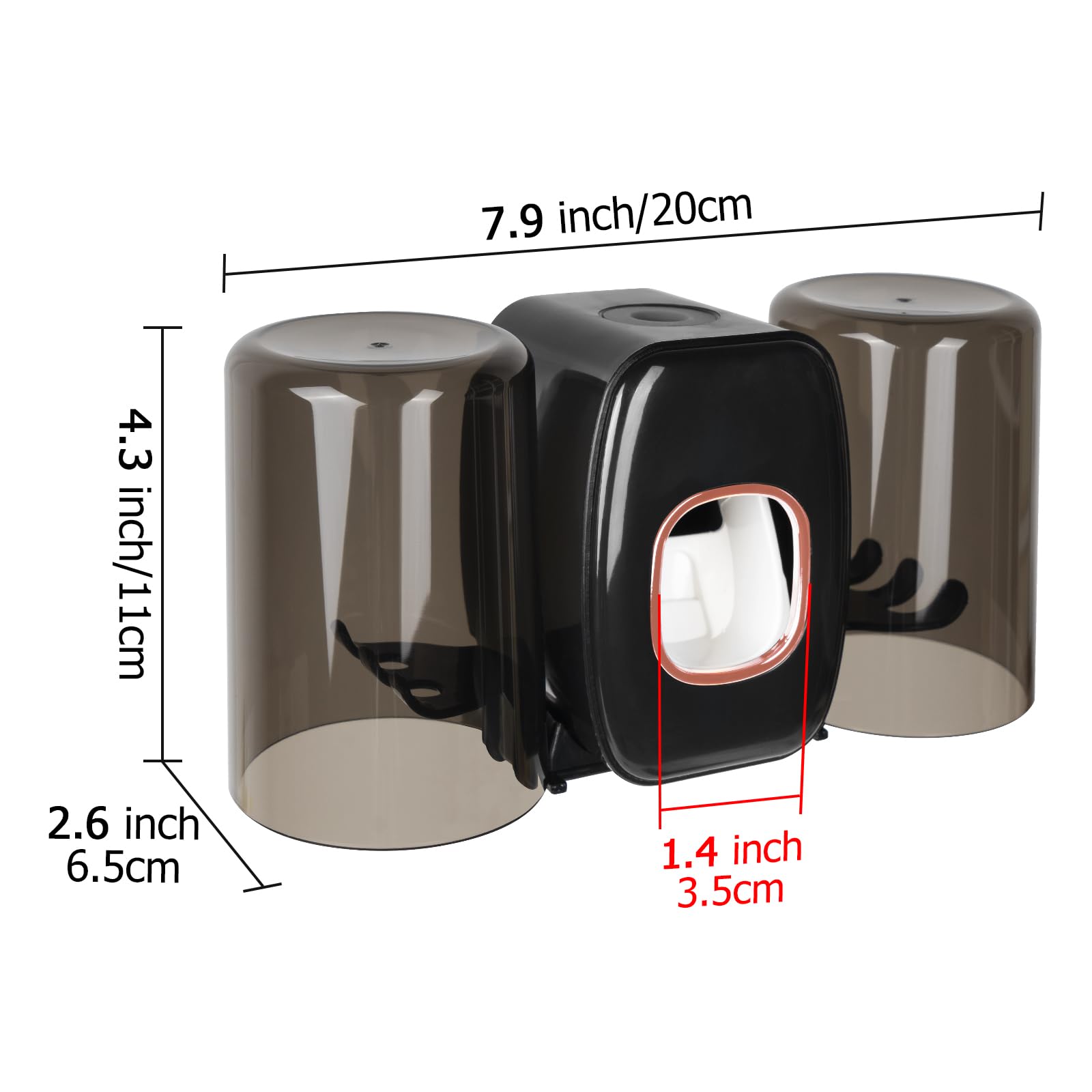 LUEXBOX Soporte para cepillo de dientes con 4 ranuras para montaje en pared con funda, organizador de almacenamiento autoadhesivo para ducha, colgador de cepillos de dientes con 2 tazas de enjuague