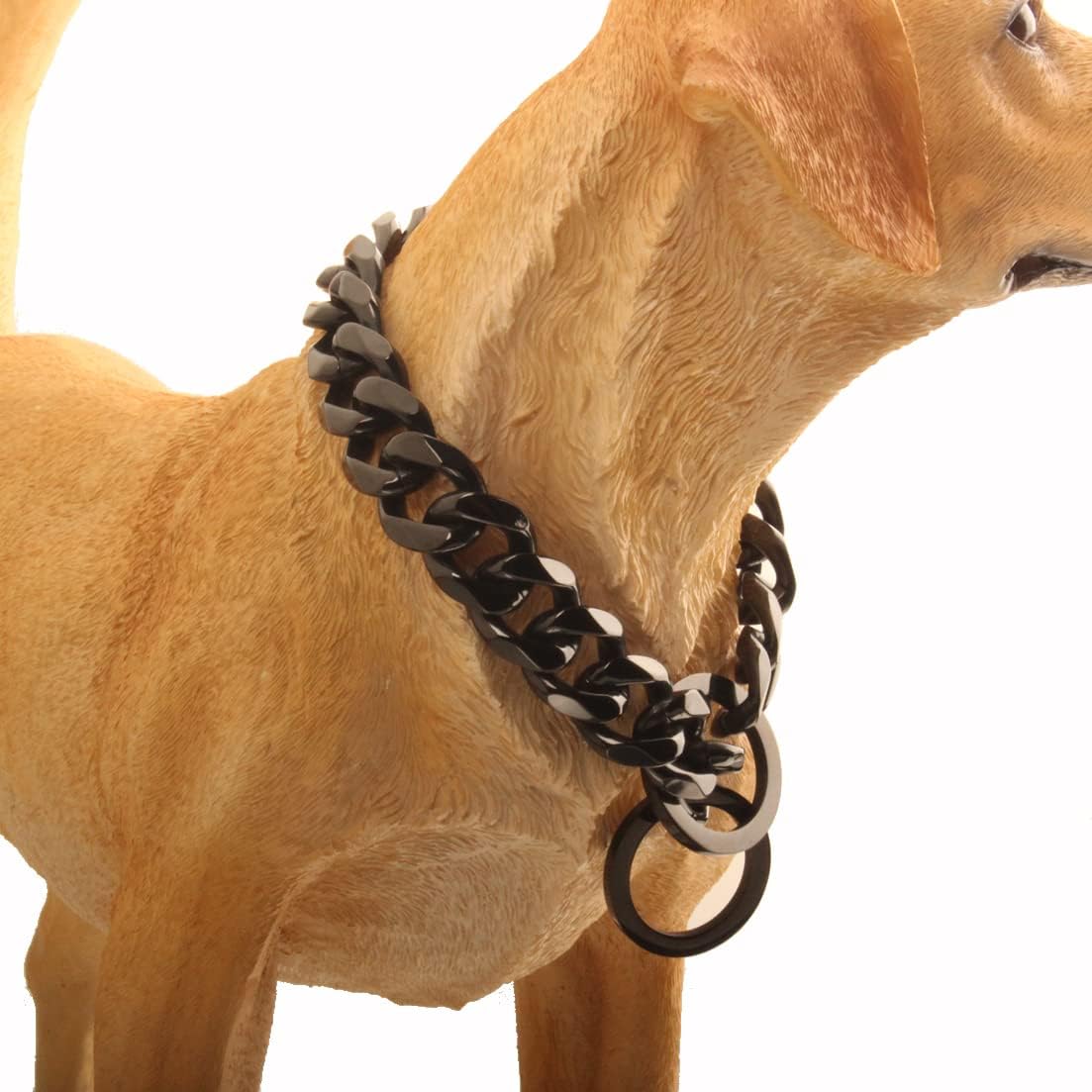 Black Dog Chain Collar 11mm/15mm/19mm Cuban Link Chain Dog Collar Chew Proof Dog Chain Collar Walking Training for Small Medium Large Dogs 12-26inch(19mm,24inch)
