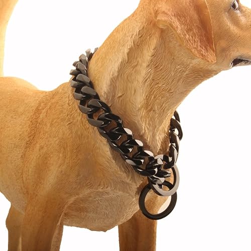 Miniatura 6 de Collar de cadena de perro negro de 0.590.590.79 pulgadas, cadena de eslabones cubanos a prueba de mordidas, collar de cadena para perro a prueba de