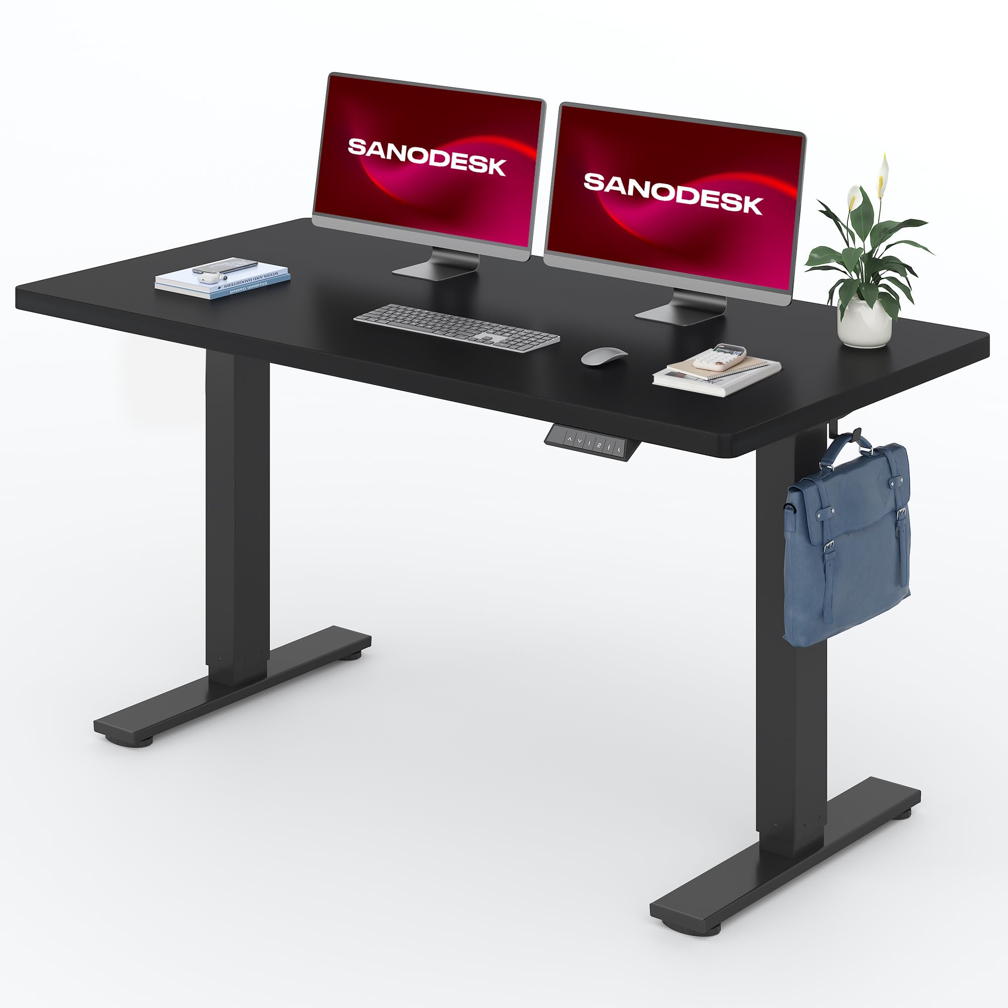 Bureau assis debout électrique 140x80cm noir avec plateau une-pièce