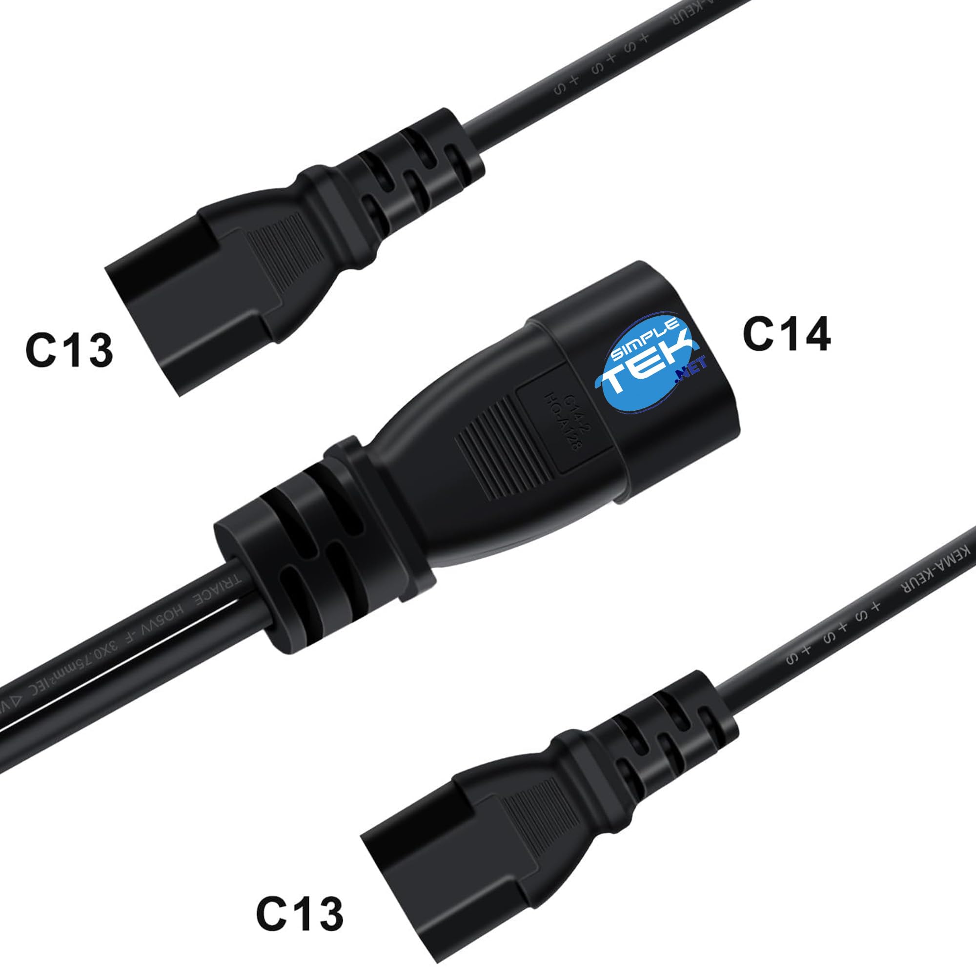 SIMPLETEK Kabel rozdzielacza Y IEC C14 męski na 2 × IEC C13 żeński, długość 30 cm, zasilacz UPS/komputer stacjonarny