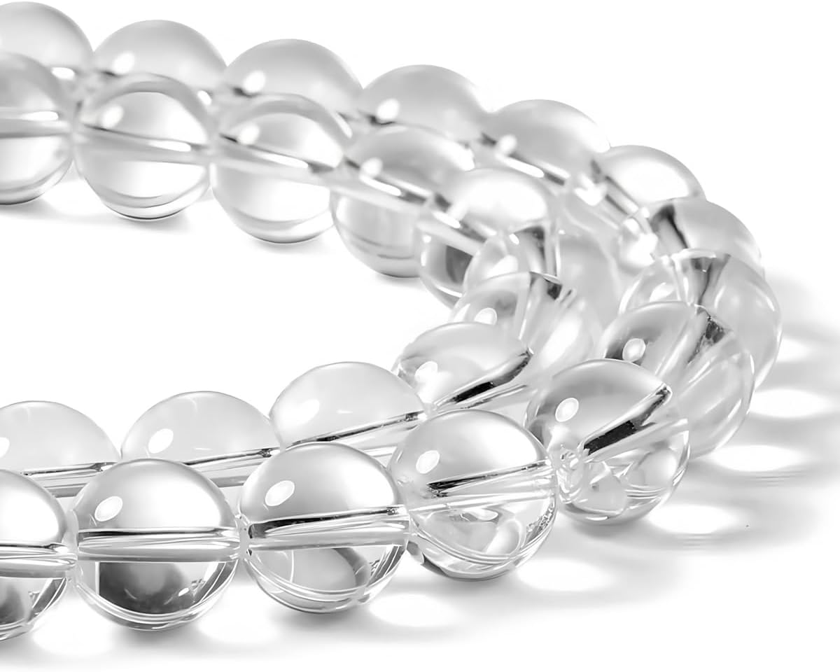 HAAMIIQII 35pcs 10mm Natural Clear Quartz Crystal Stone Beads Round Loose Gemstone Beads for Jewelry Making Strand 15 Inch