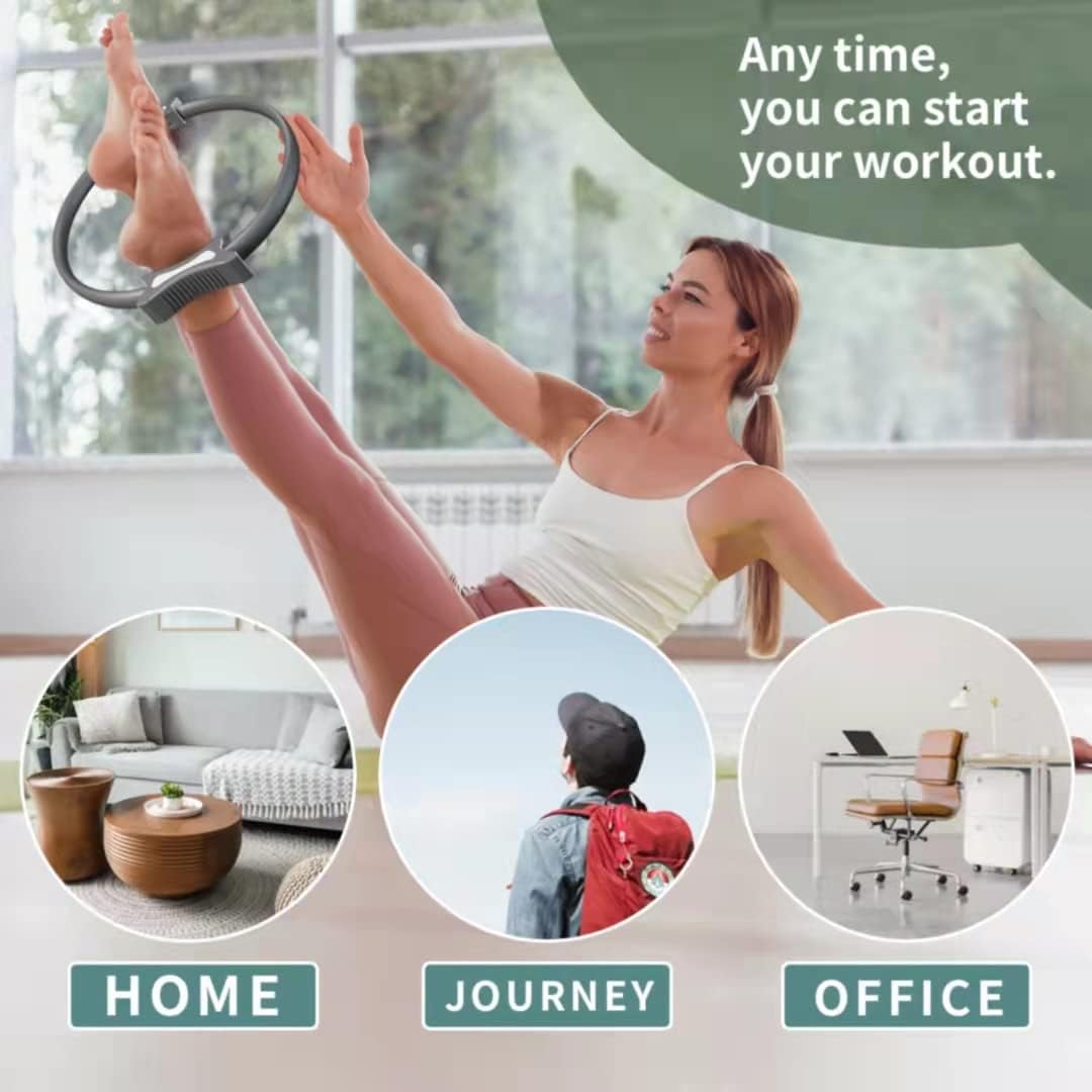 Pilates Ring Magic Fitness Circle - 14" Unbreakable Exercises Yoga Ring Circle Portable Equipment for Home & Office Gym, Come with a Figure 8 Resistance Band for Home Workouts Black : Sports & Outdoors