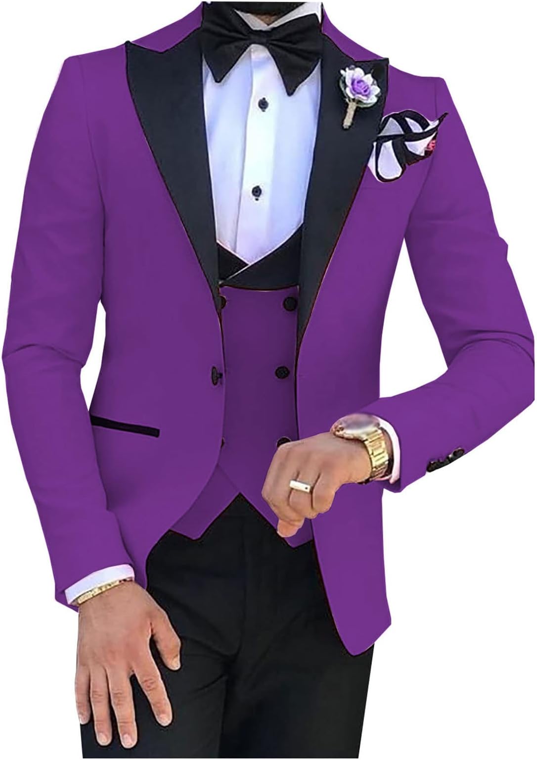 Men's Suits Men's 3 Piece Classic Business Wedding Suits Tailored Slim Fit Banquet Dinner Wedding Tuxedo Jacket Solid Color Formal Blazer Waistcoat Trousers,Purple,M