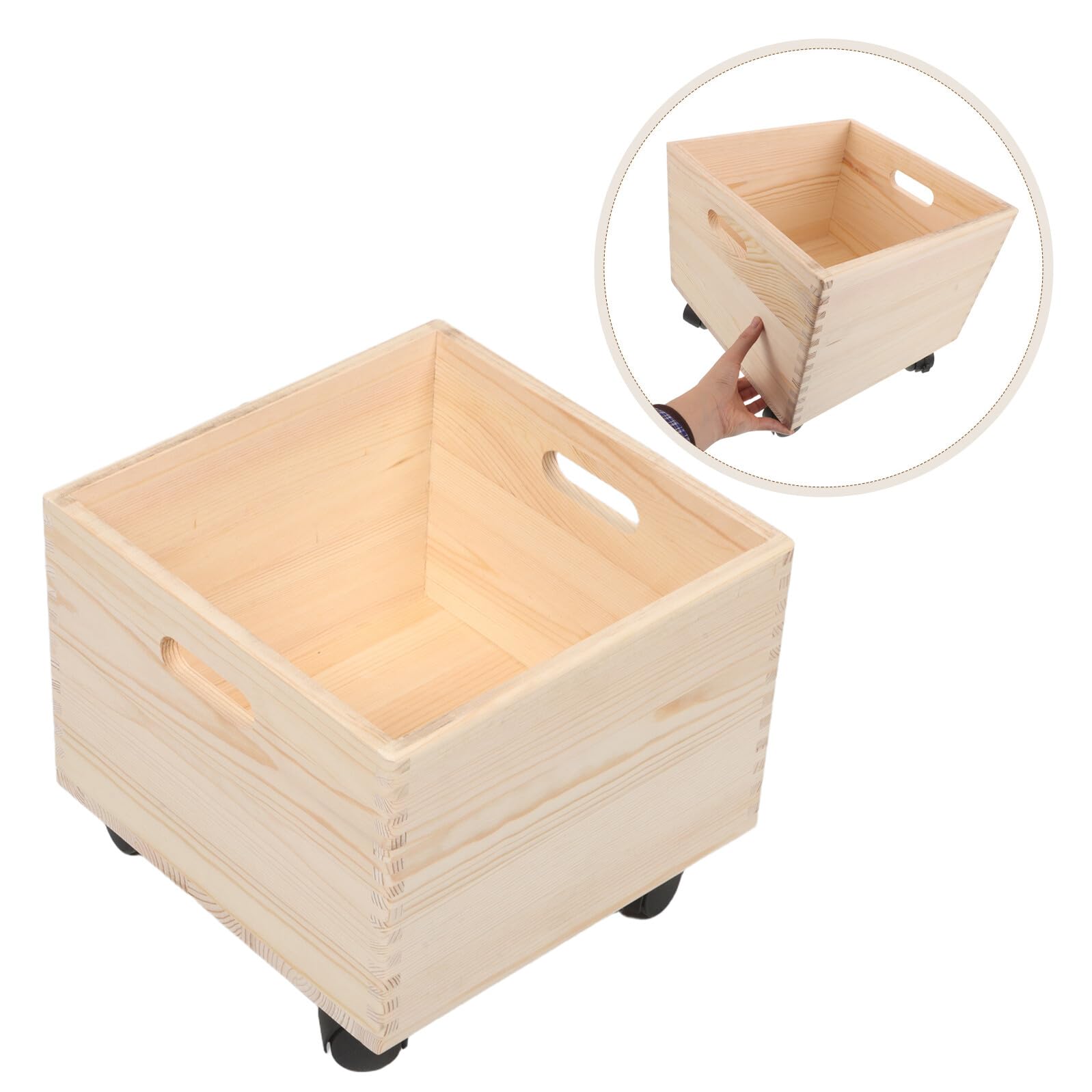 Cassa di Legno Quadrata con Ruote per Organizzazione Casa e Ufficio, Porta Vinili e Riviste con Struttura Robusta e Stile Rustico Beige per Soggiorno