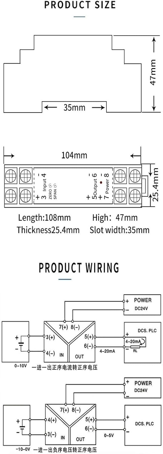 1 in 1 Out 0-10v DC Voltage Analog 4-20ma Signal Conditioner Signal Isolator 0-20mA Signal Converter(0-10MA Output_DC12V)