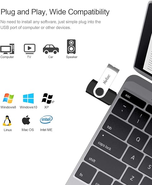 Netac 64GB USB 2.0 Flash Drive, Swivel Design Memory Sticks, Pen Drive, Usb Sticks for Data Storage, Zip Drive and jump Drive with LED Light - 2