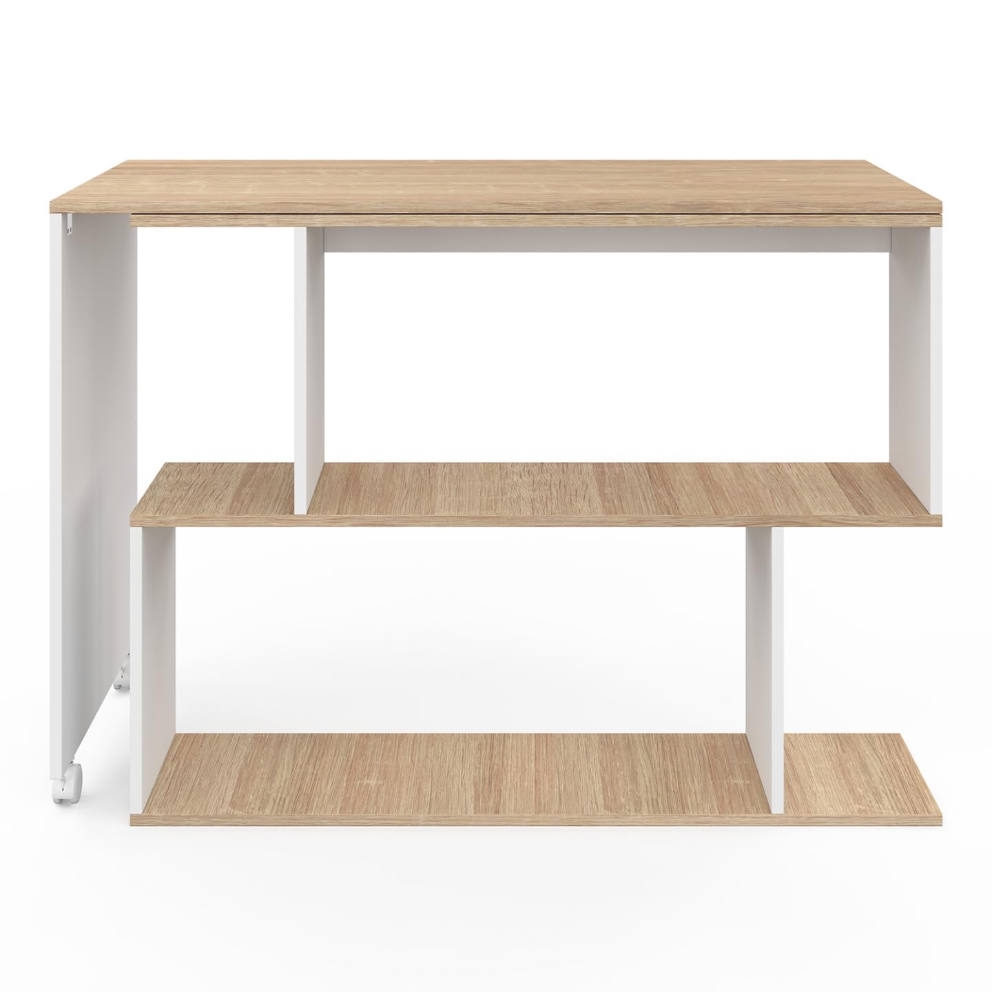 IDMarket – Escritorio esquinero giratorio 180° Joy estante forma S madera forma haya y blanco