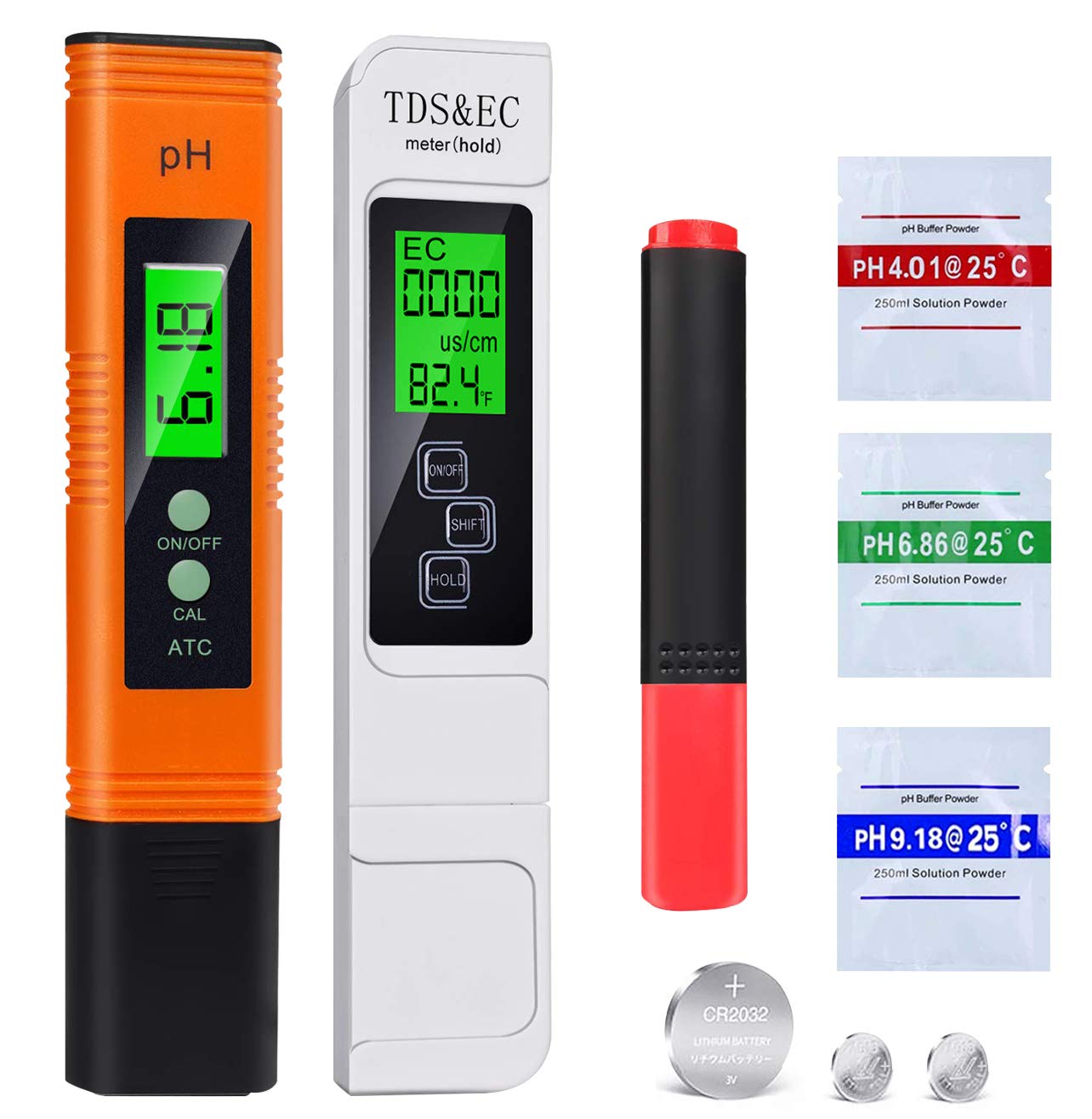 【2022 Upgrade LCD】pH/TDS Meter Combo Water Quality Test Meter 5 in 1 Kit, 0.05ph High Accuracy, TDS PH EC Temperature with Hold Function, with Mineral Test Pen, for Drinking Water, Hydroponics